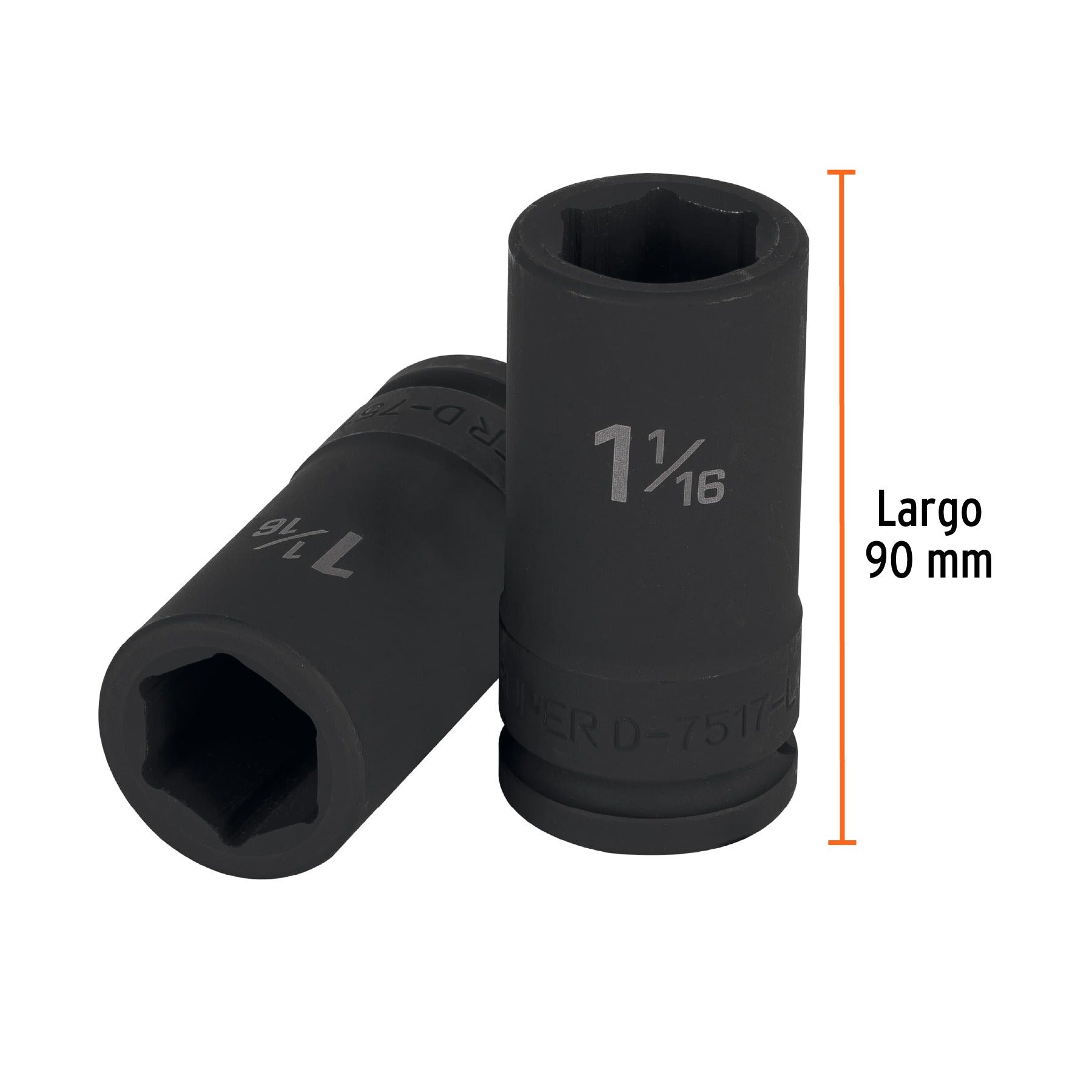 Dado largo de impacto de 1-1/16", 6 puntas, cuadro 3/4" Truper 12435