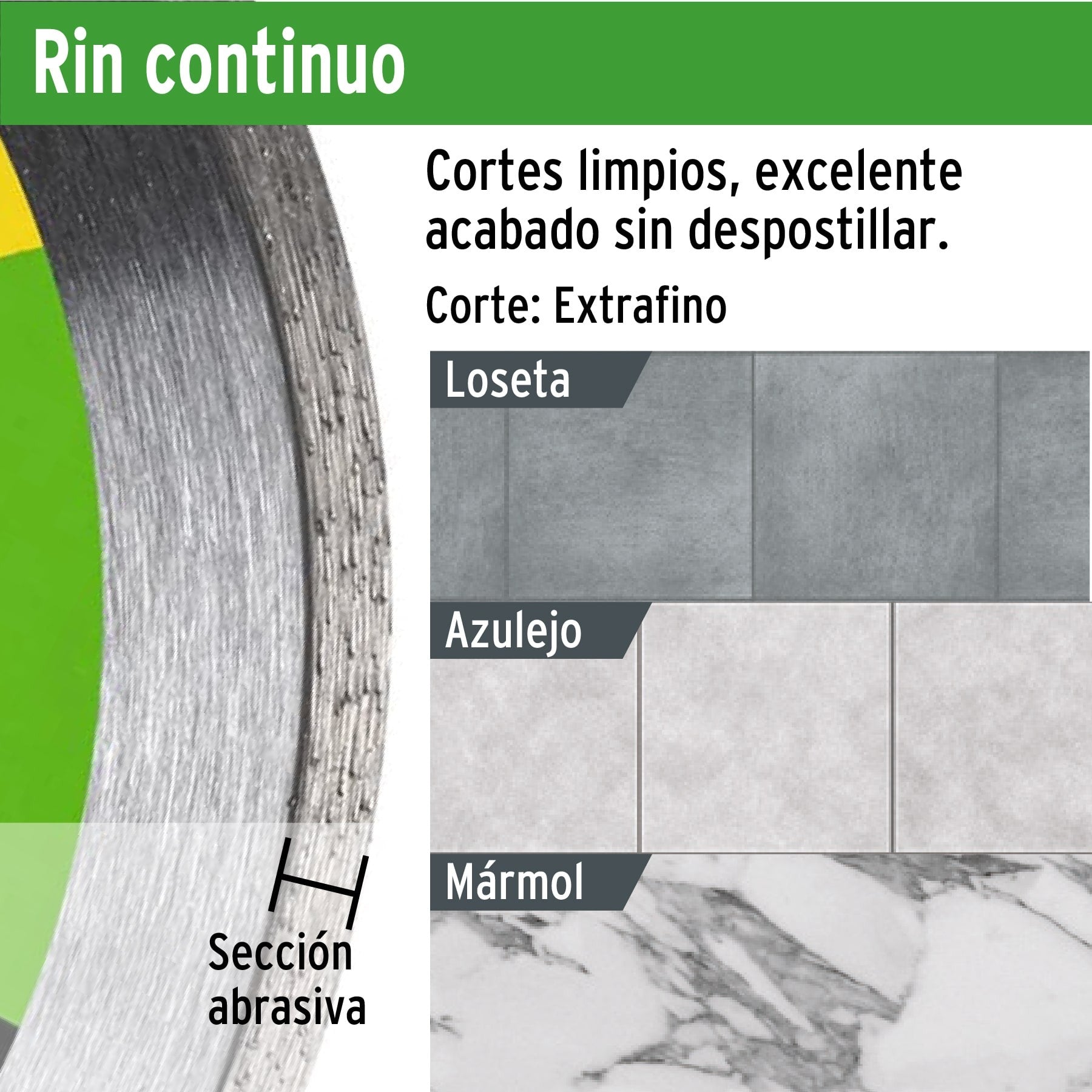 Disco de diamante de 4" x 1.8 mm, rin continuo, PRETUL 21001