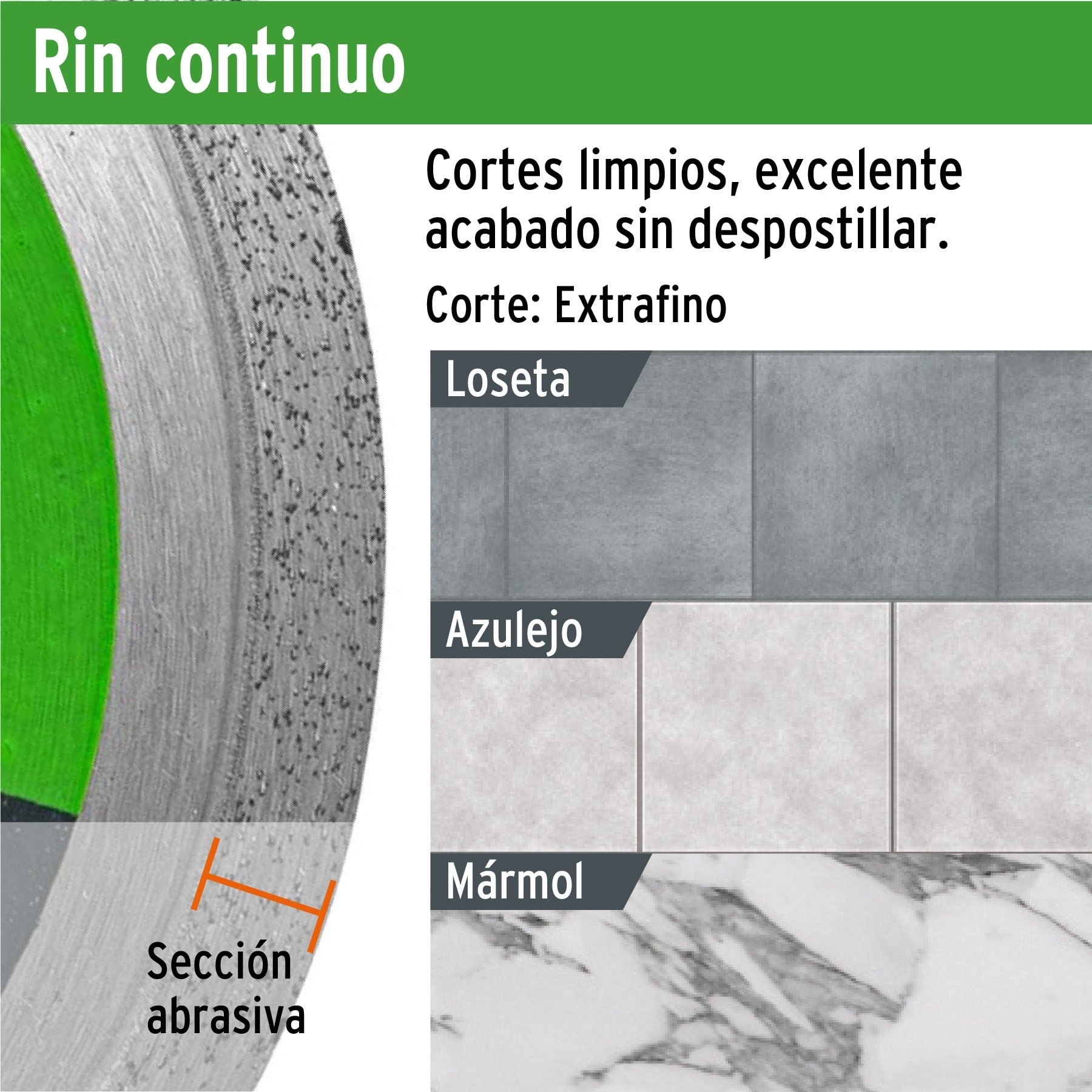 Disco de diamante de 4" x 1.6 mm, rin continuo, TRUPER 11578
