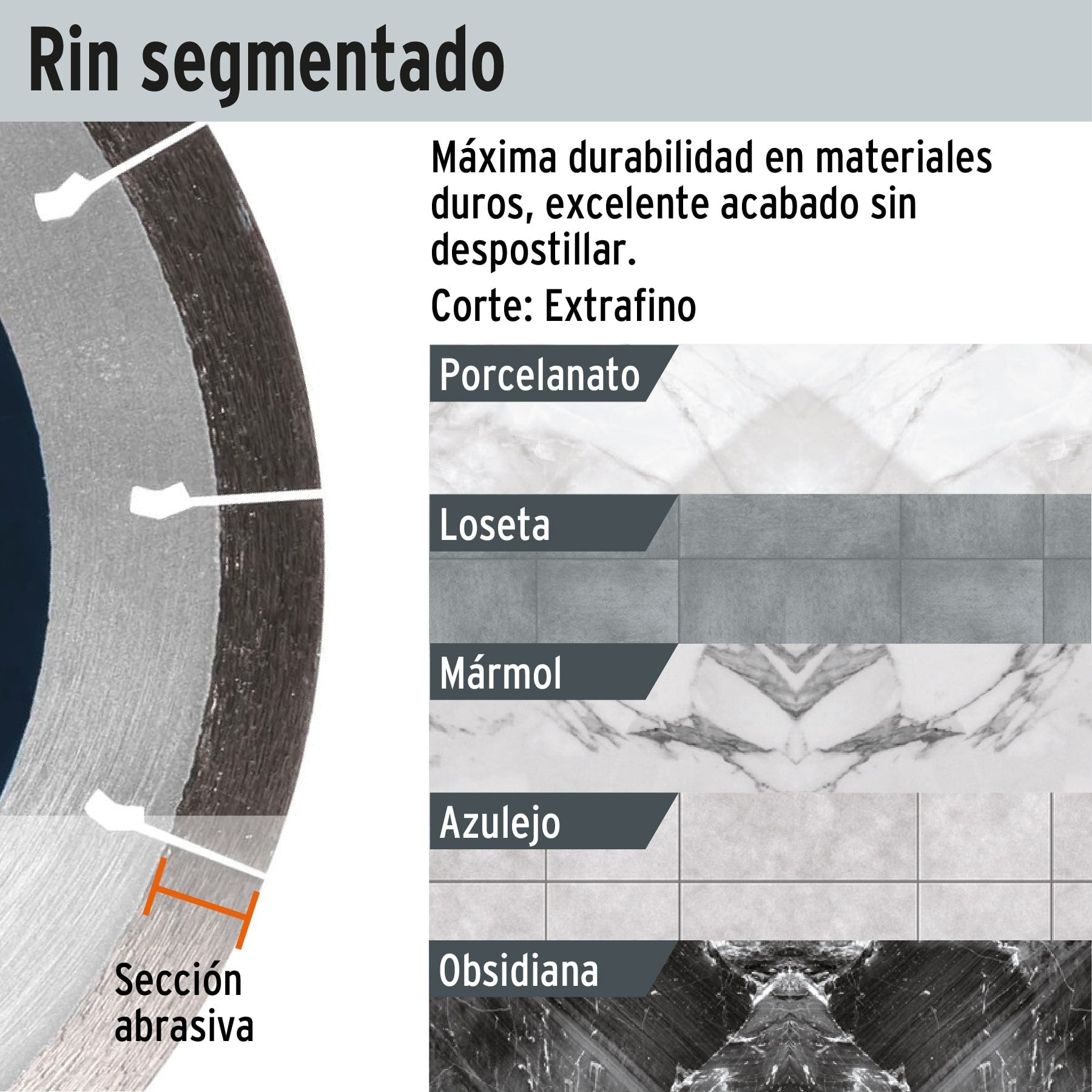 Disco de diamante de 4-1/2" x 1.3 mm, corte de porcelanato Truper - 15196