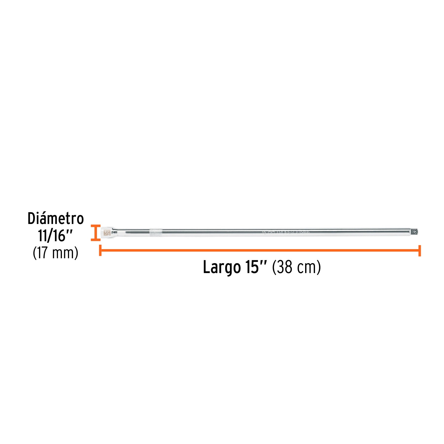 Extensión para matraca, cuadro 1/2", largo 15", TRUPER - 13918