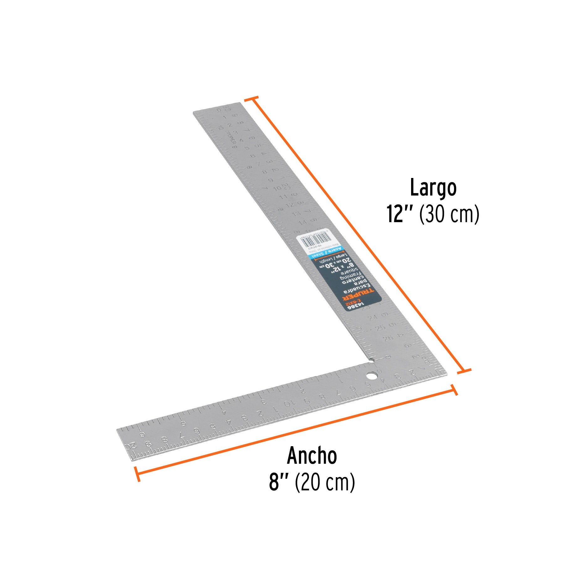 Escuadra 8"x12" de acero para cantero, TRUPER - 14386