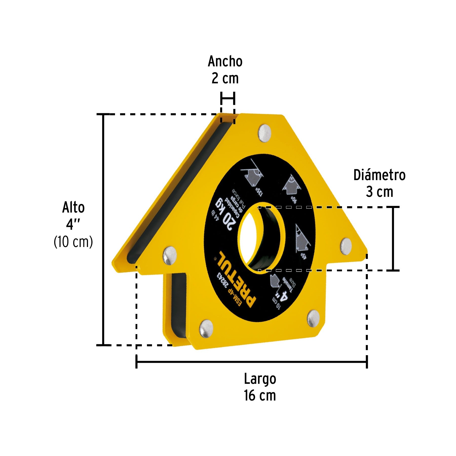 Escuadra magnética para soldar de 4", carga 20 kg, PRETUL 28243