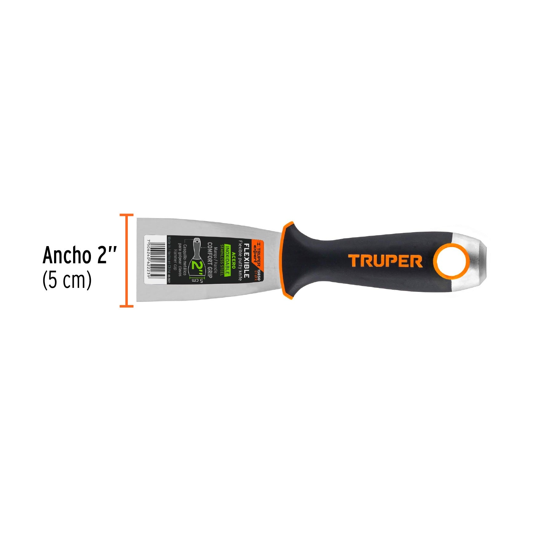 Espátula flexible 2" acero inoxidable, Comfort Grip, TRUPER - 15850
