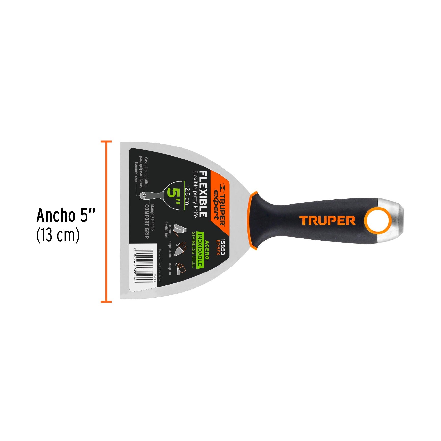 Espátula flexible 5" acero inoxidable, Comfort Grip, Truper - 15853