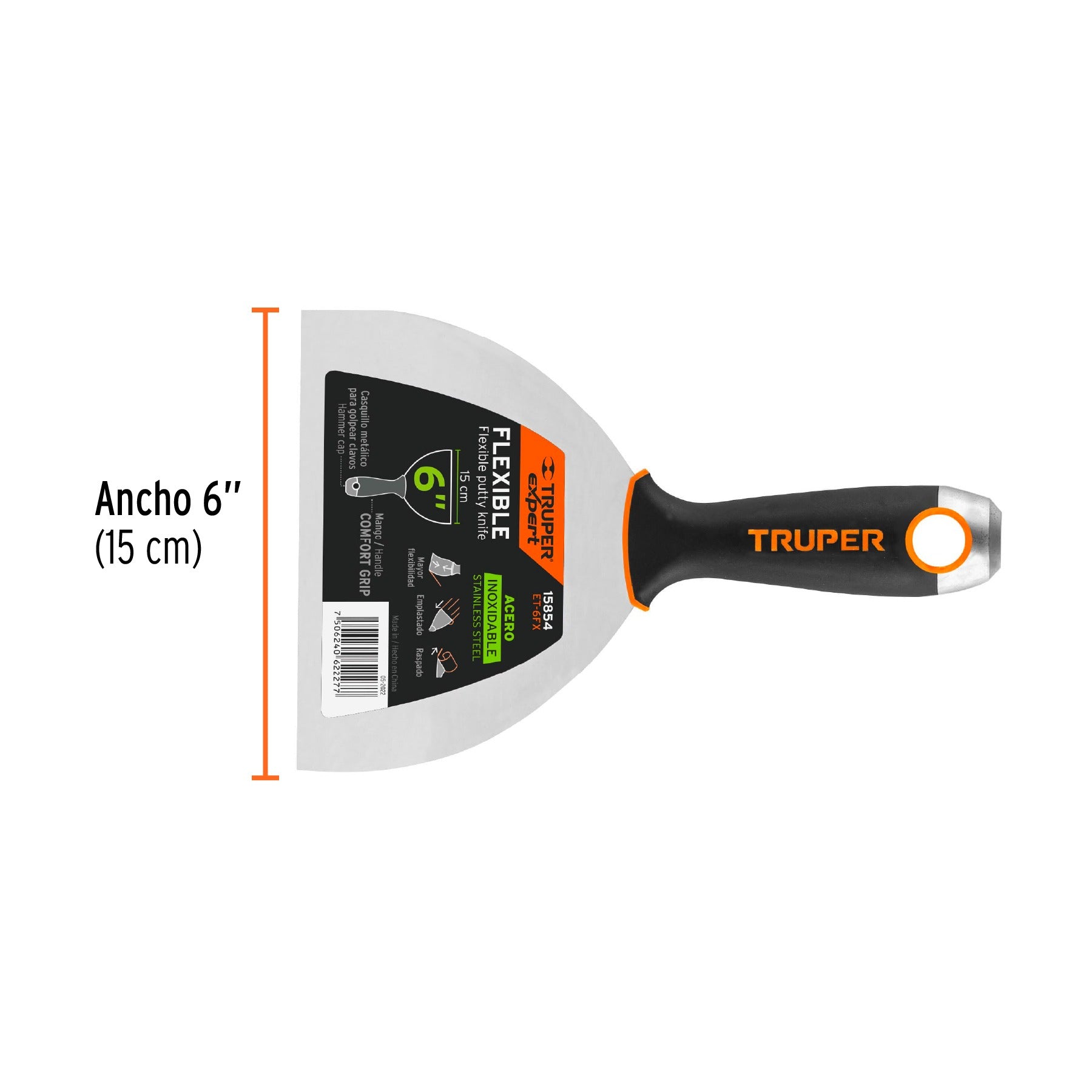 Espátula flexible 6" acero inoxidable, Comfort Grip, TRUPER - 15854
