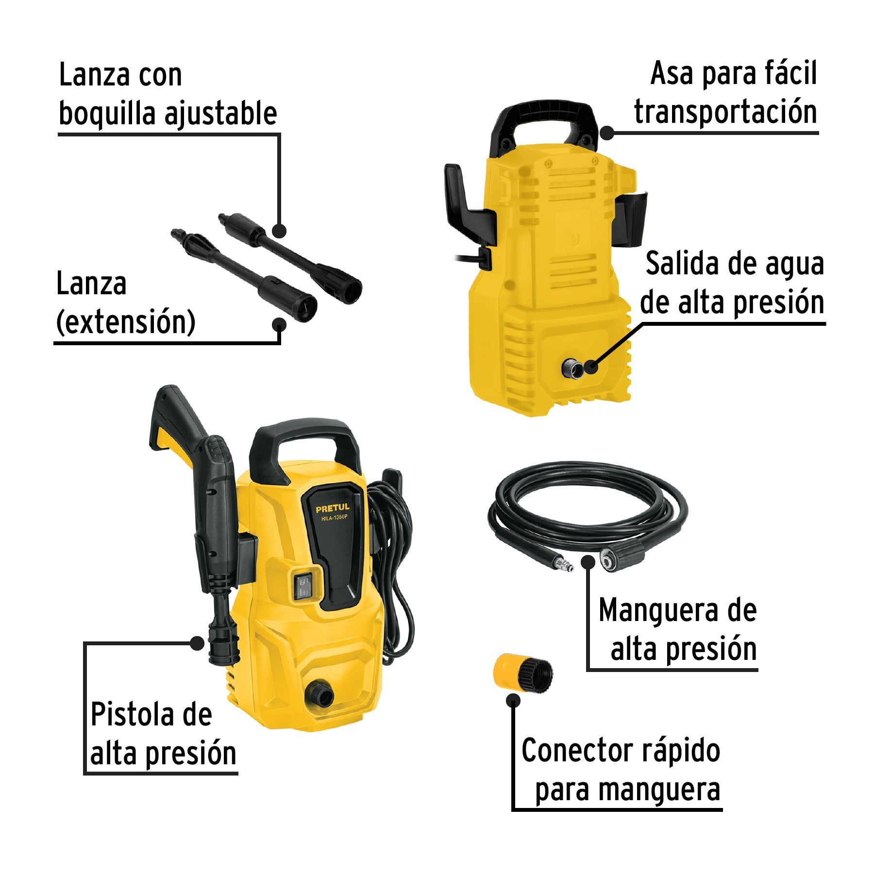 Hidrolavadora eléctrica 1350 PSI, 220V, PRETUL 28155