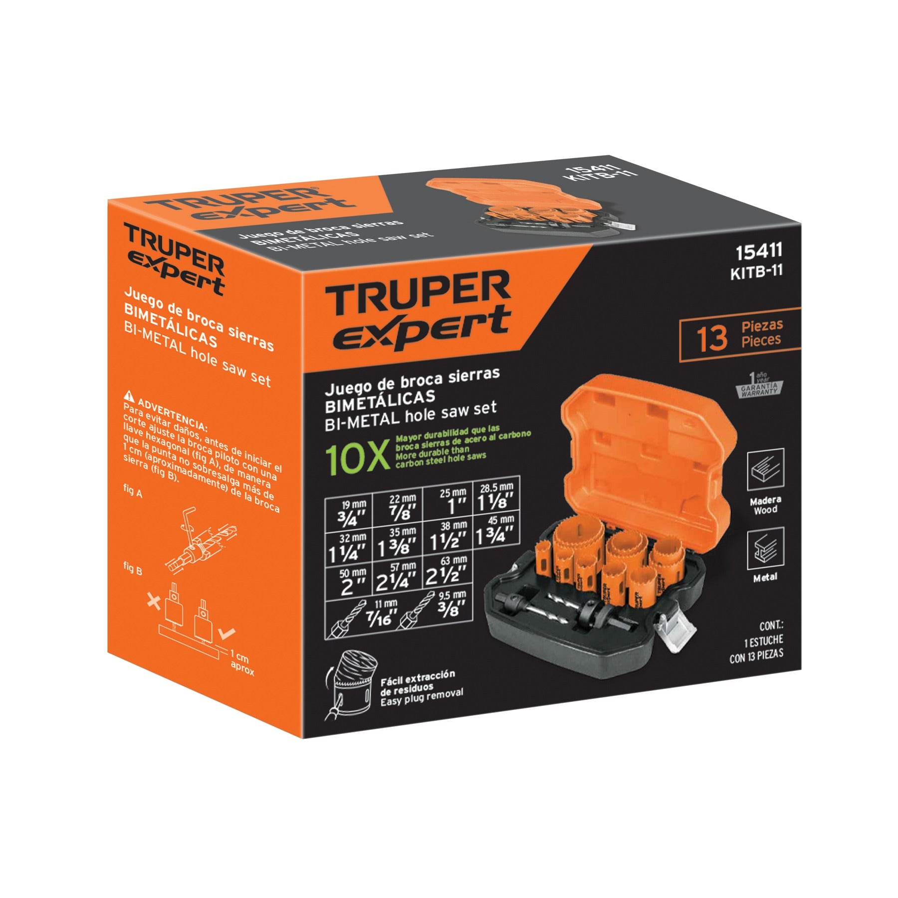 Juego de 11 brocasierras bimetálicas y 2 mandriles, TRUPER 15411