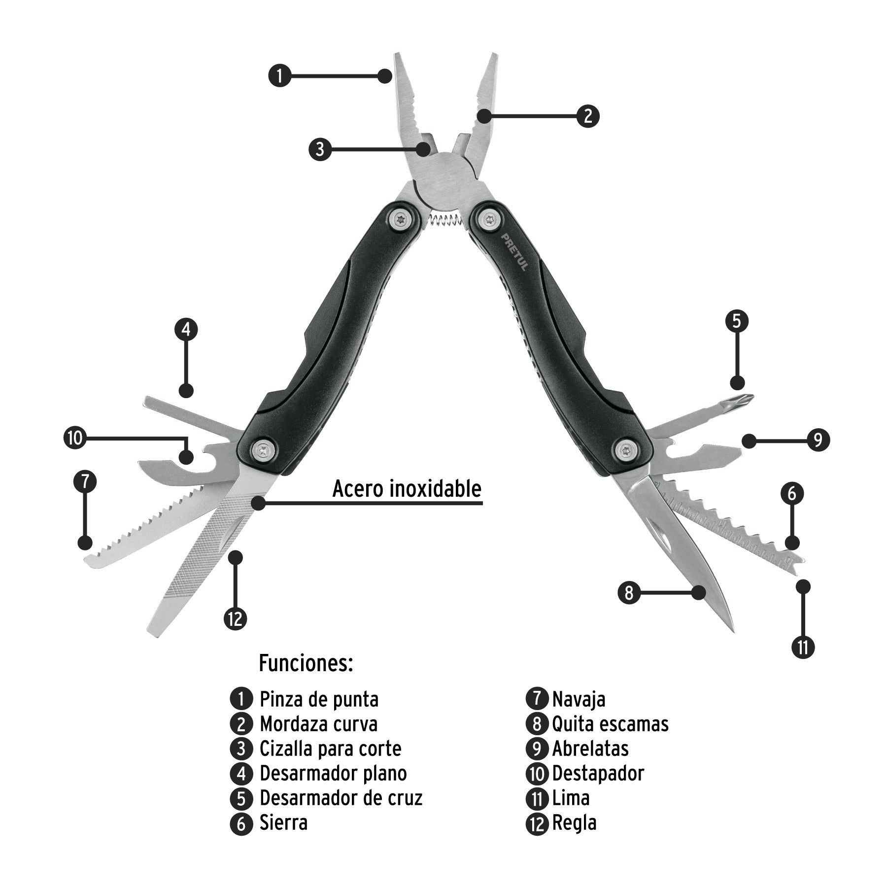 Multiherramienta con 12 funciones, PRETUL - 24106