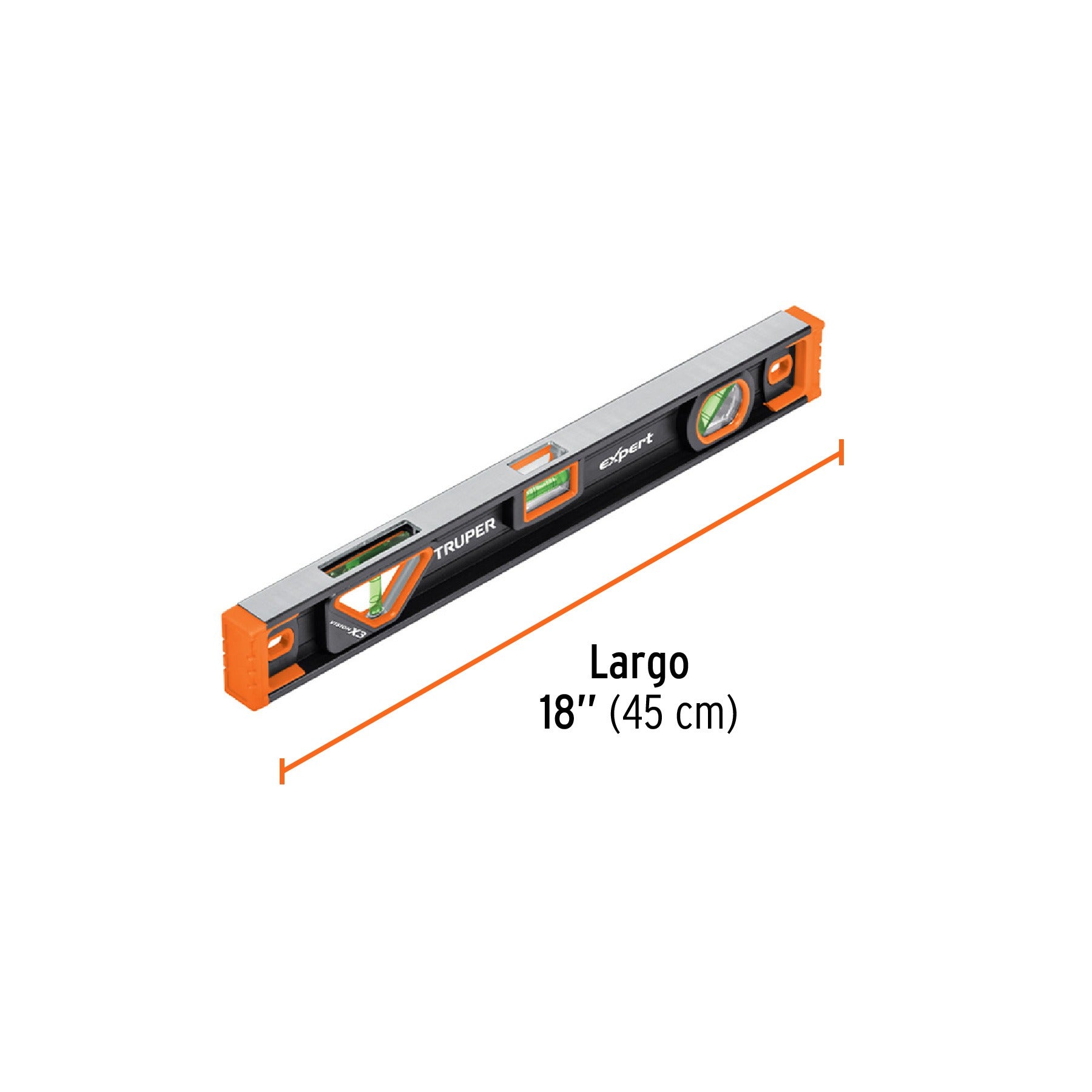 Nivel profesional magnético de 18", protección TPR, Truper - 14625