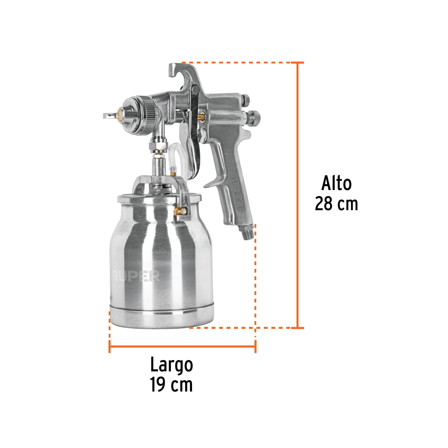 Pistola p/pintar succión HVHP vaso alum, 1.8mm, 2 vál TRUPER - 14087