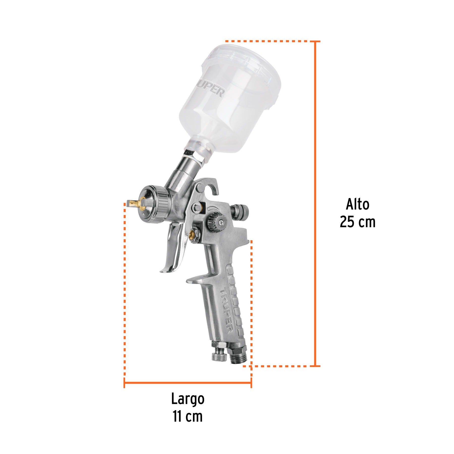 Pistola p/retoque gravedad HVLP vaso plástico, 1 mm, TRUPER - 11097