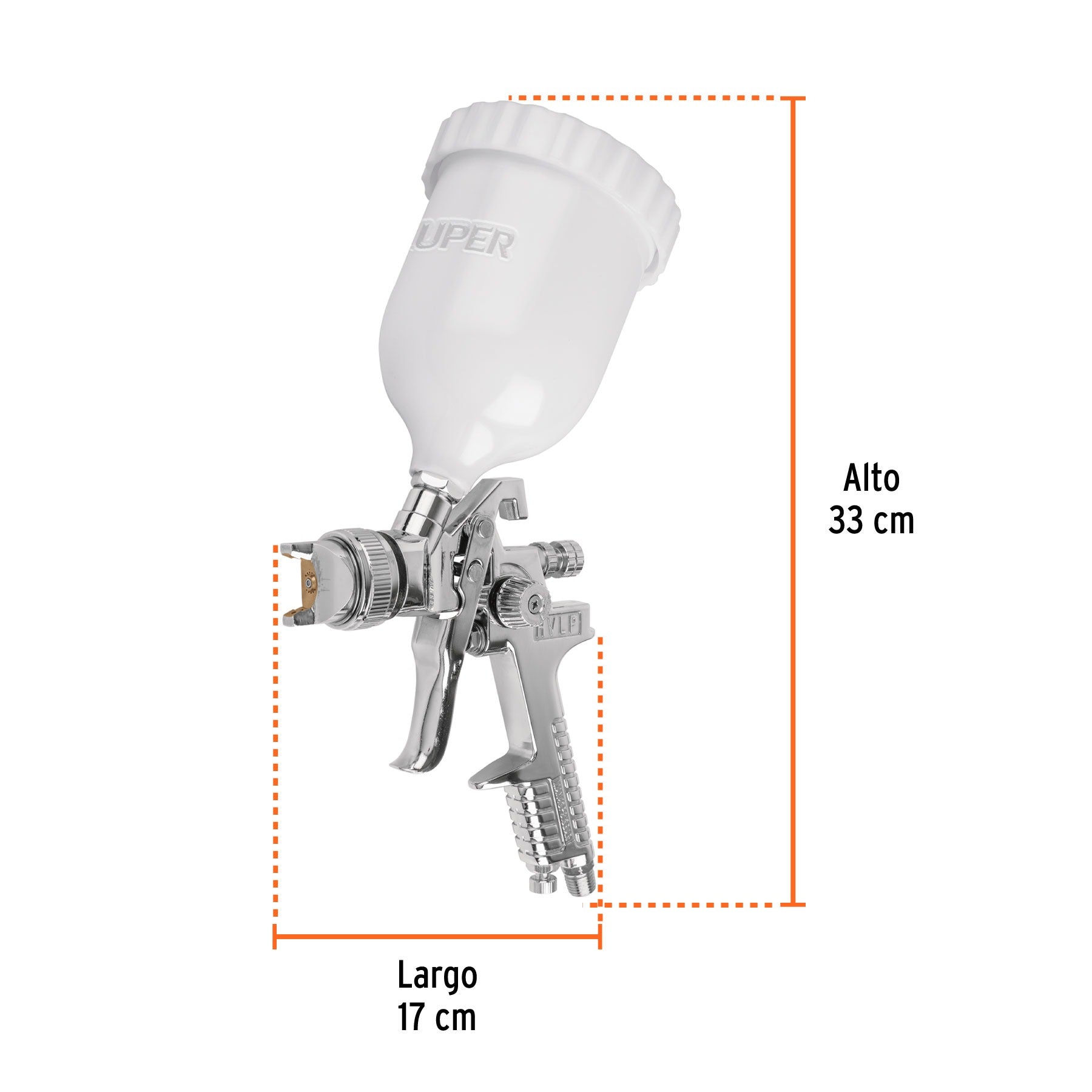Pistola p/pintar gravedad HVLP vaso plástico, 1.4 mm, TRUPER - 12128