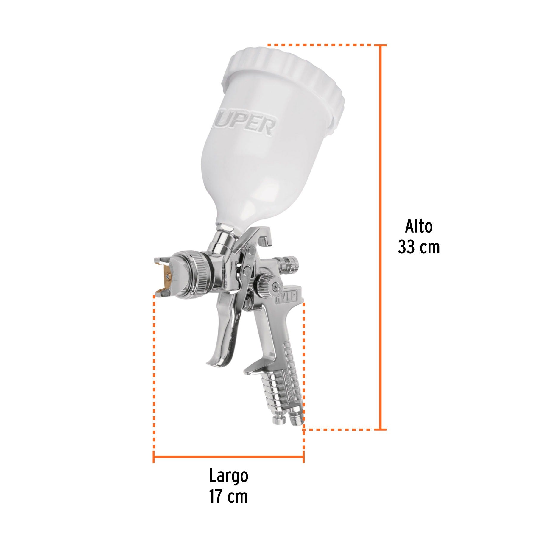 Pistola p/pintar gravedad HVLP vaso plástico, 2 mm, TRUPER - 12131