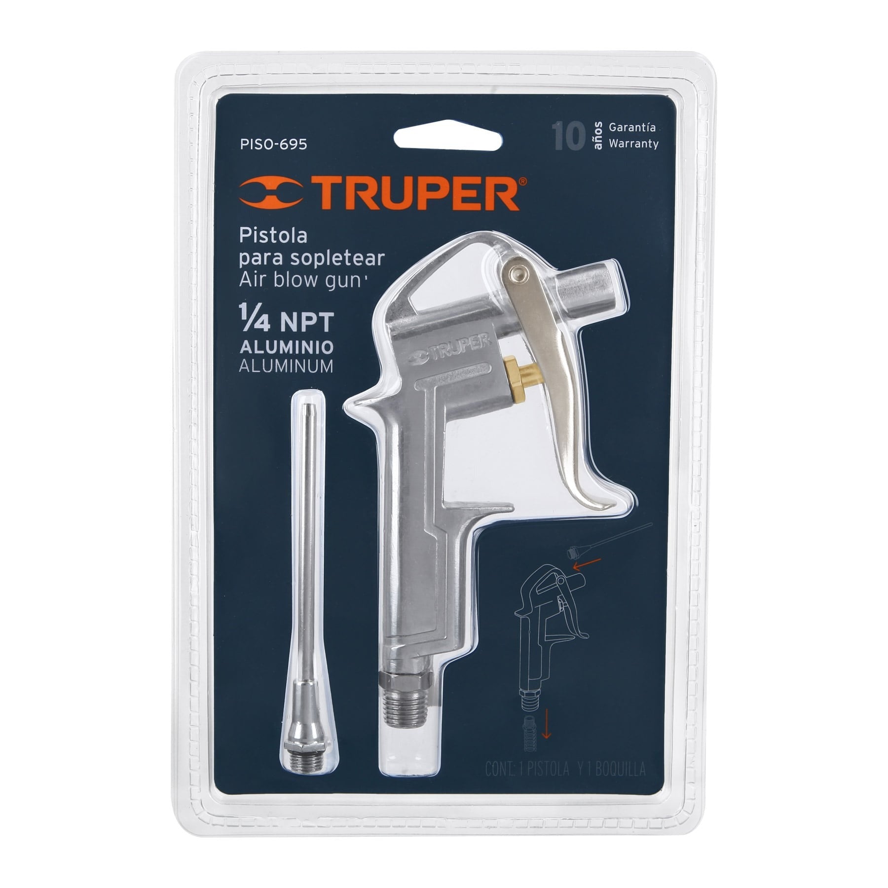 Pistola de aluminio para sopletear, boquilla ext 4",TRUPER 19235