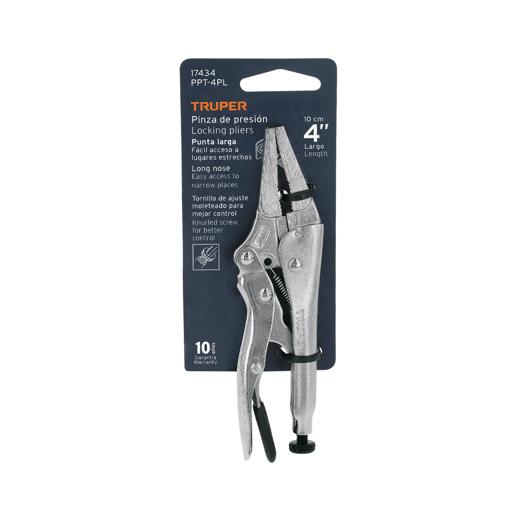 Pinza de presión 4", punta larga, TRUPER - 17434