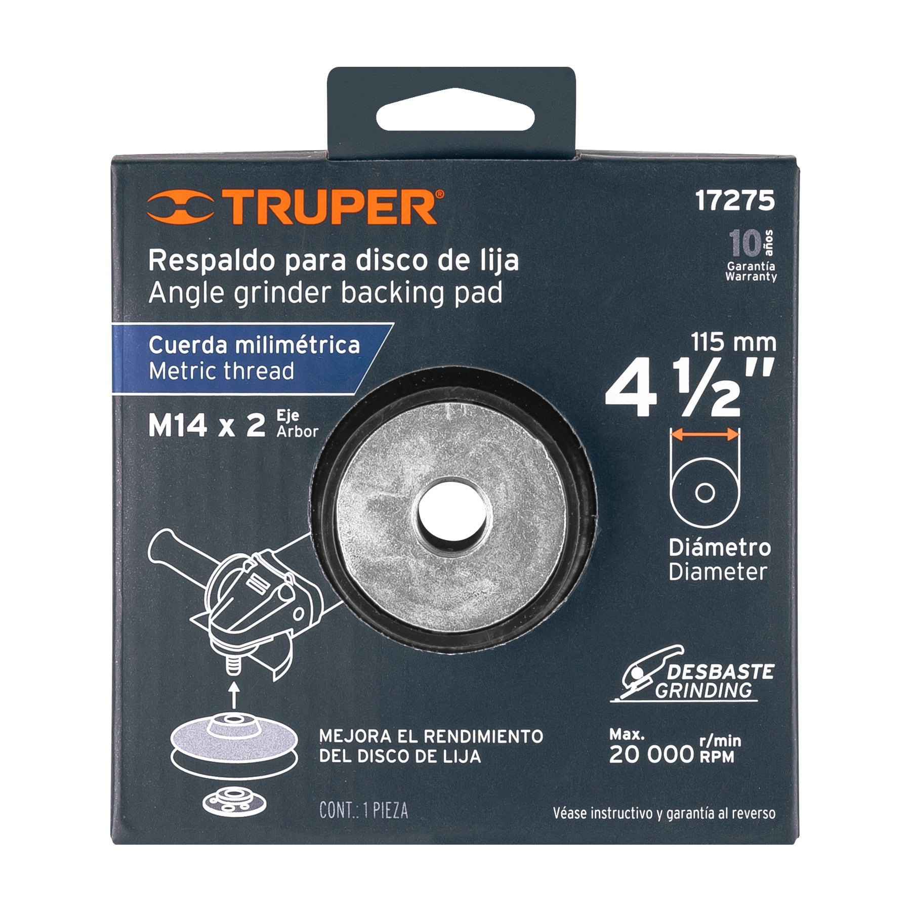 Respaldo para discos de lija 4-1/2", eje M14, TRUPER 17275