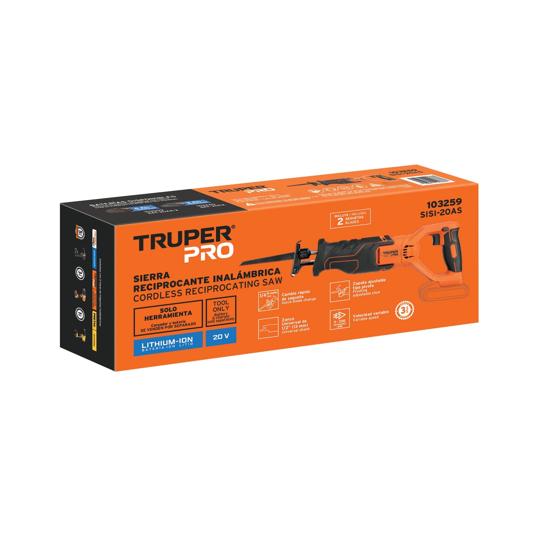 Sierra sable, 20V, sin accesorios, TRUPER - 103259
