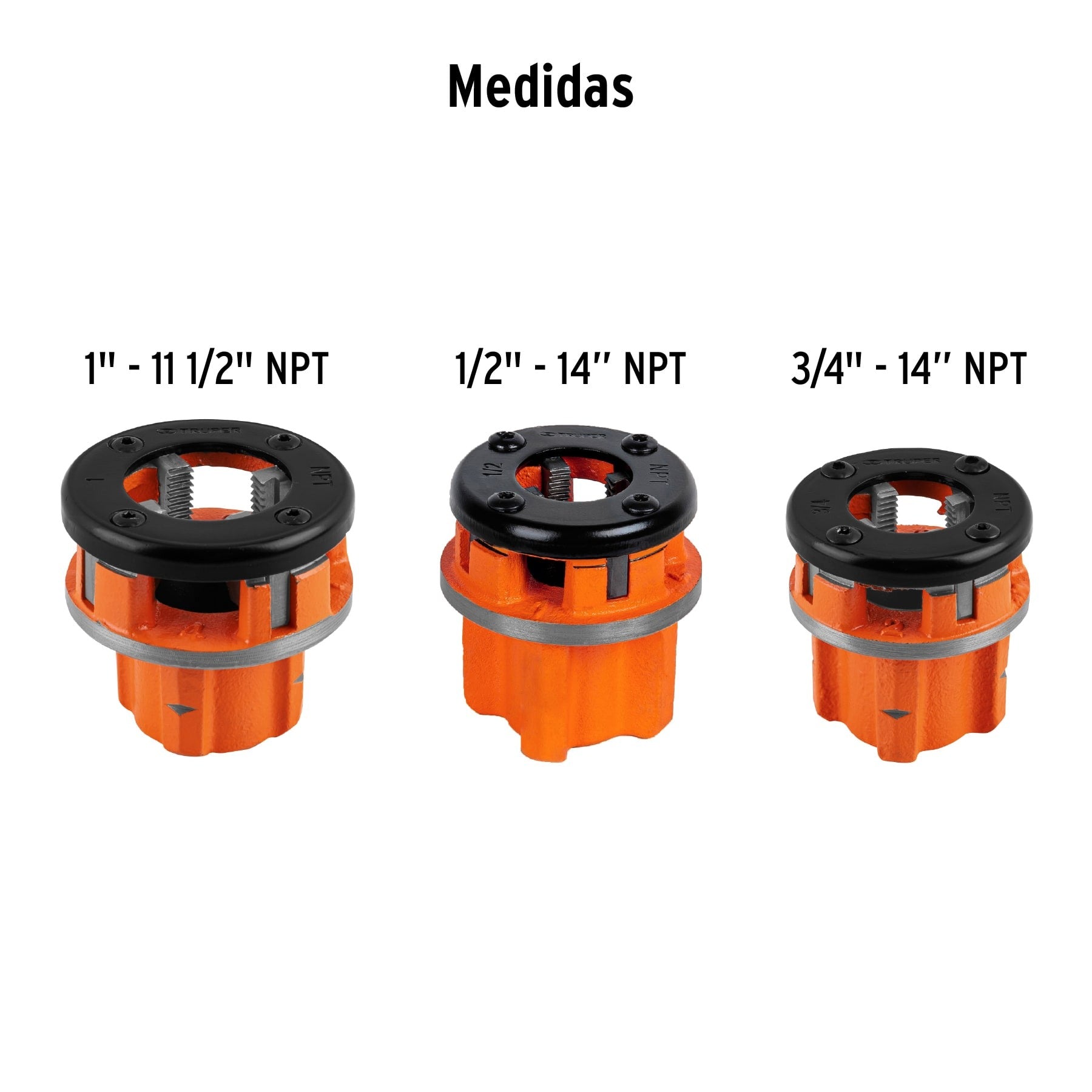 Juego de 4 tarrajas para tubo de 1/2" a 1", TRUPER 13070
