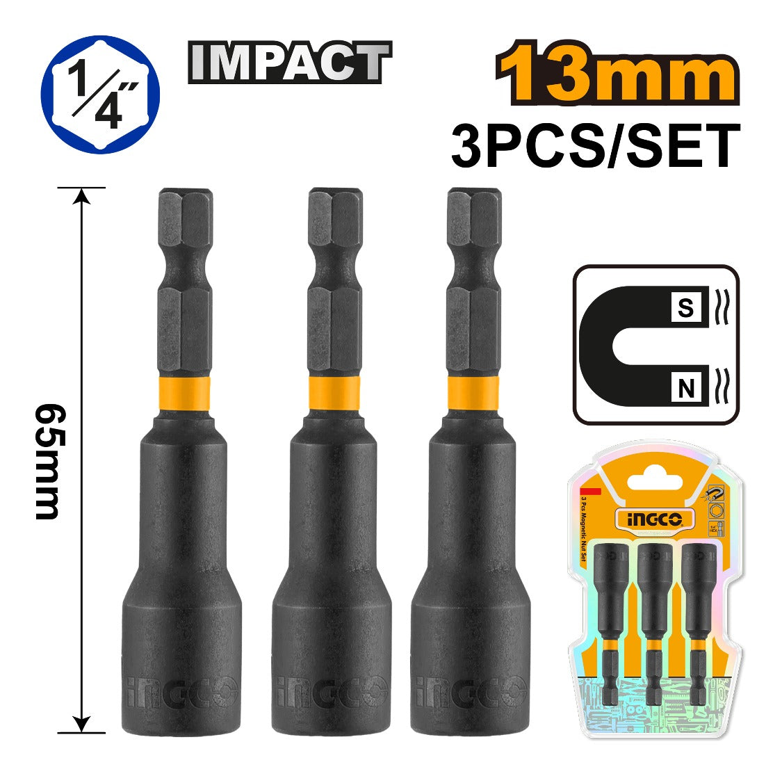 Set X 3 Adaptador Impacto Imantado Ingco AMN1331