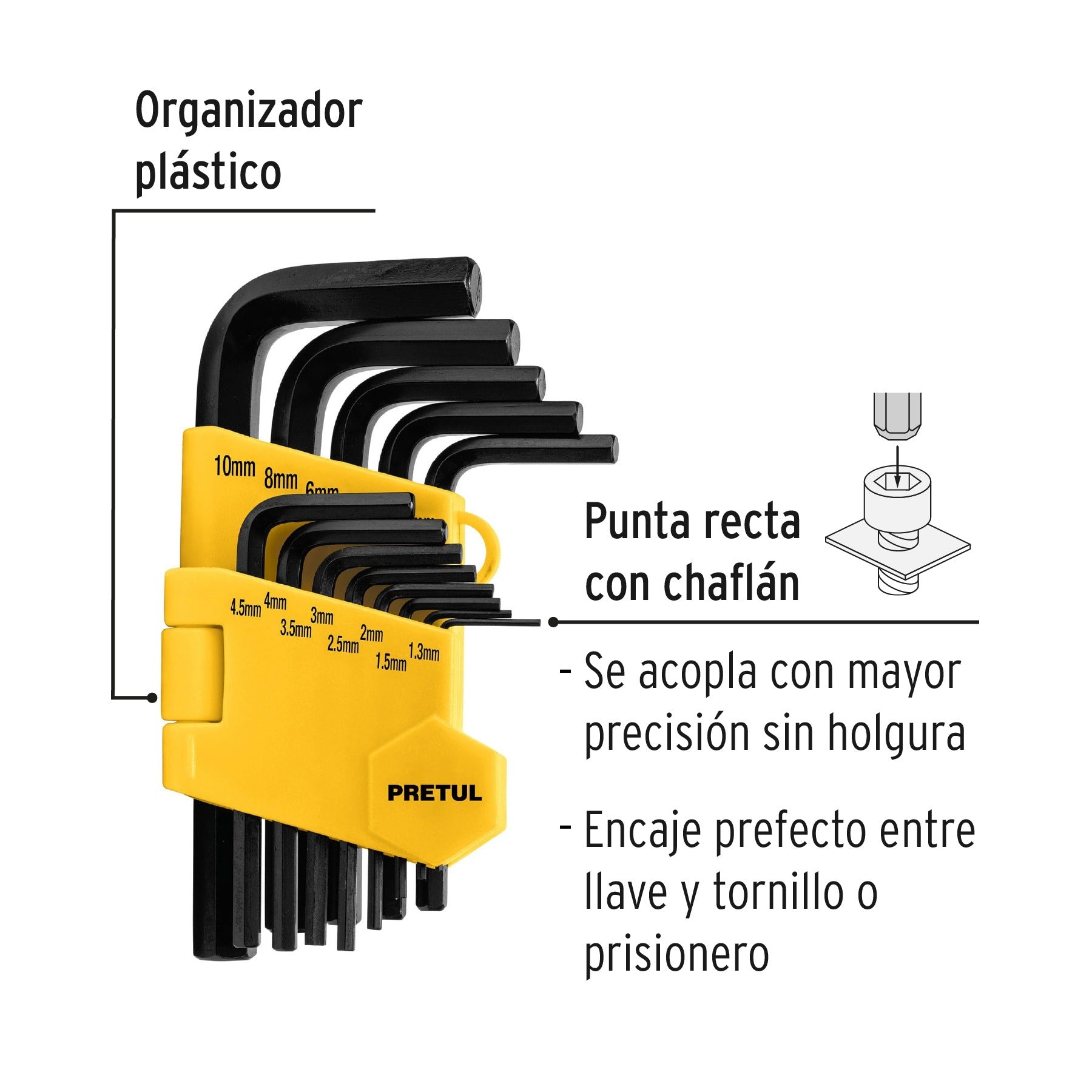 Juego de 13 llaves hexagonales mm, con organizador, PRETUL 21857
