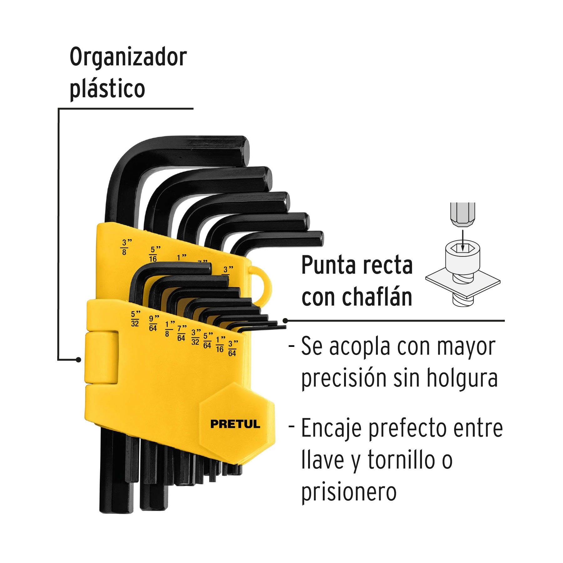 Juego de 13 llaves hexagonales std, con organizador, PRETUL 21856
