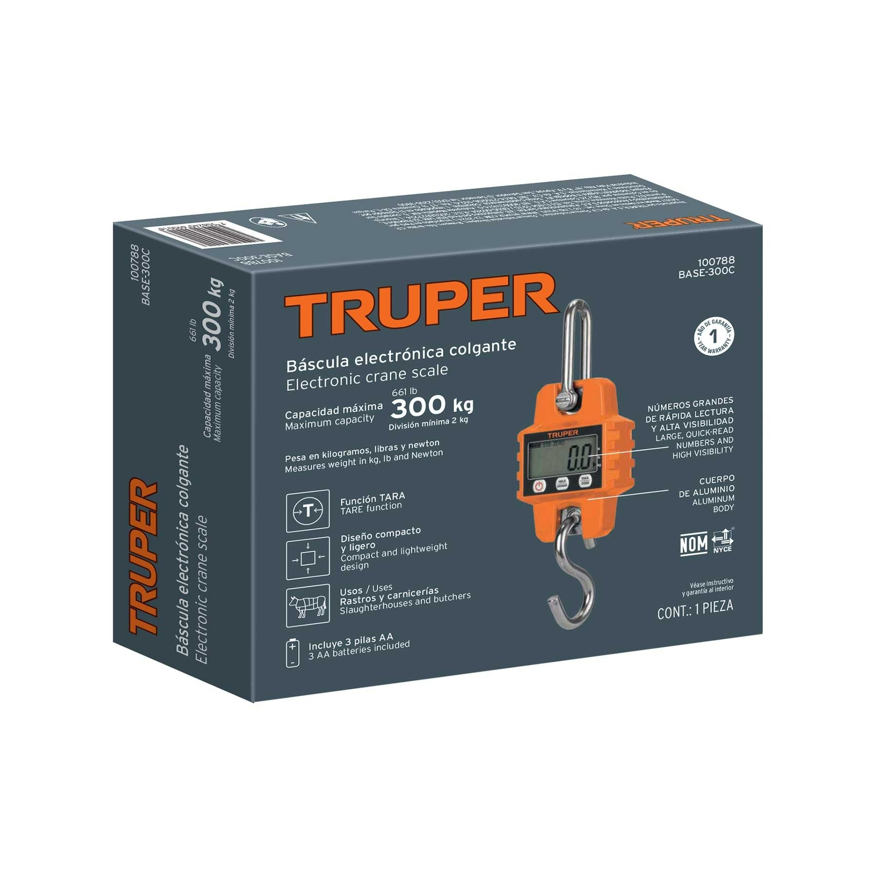 Báscula electrónica colgante, de pilas, 300 kg, TRUPER 100788