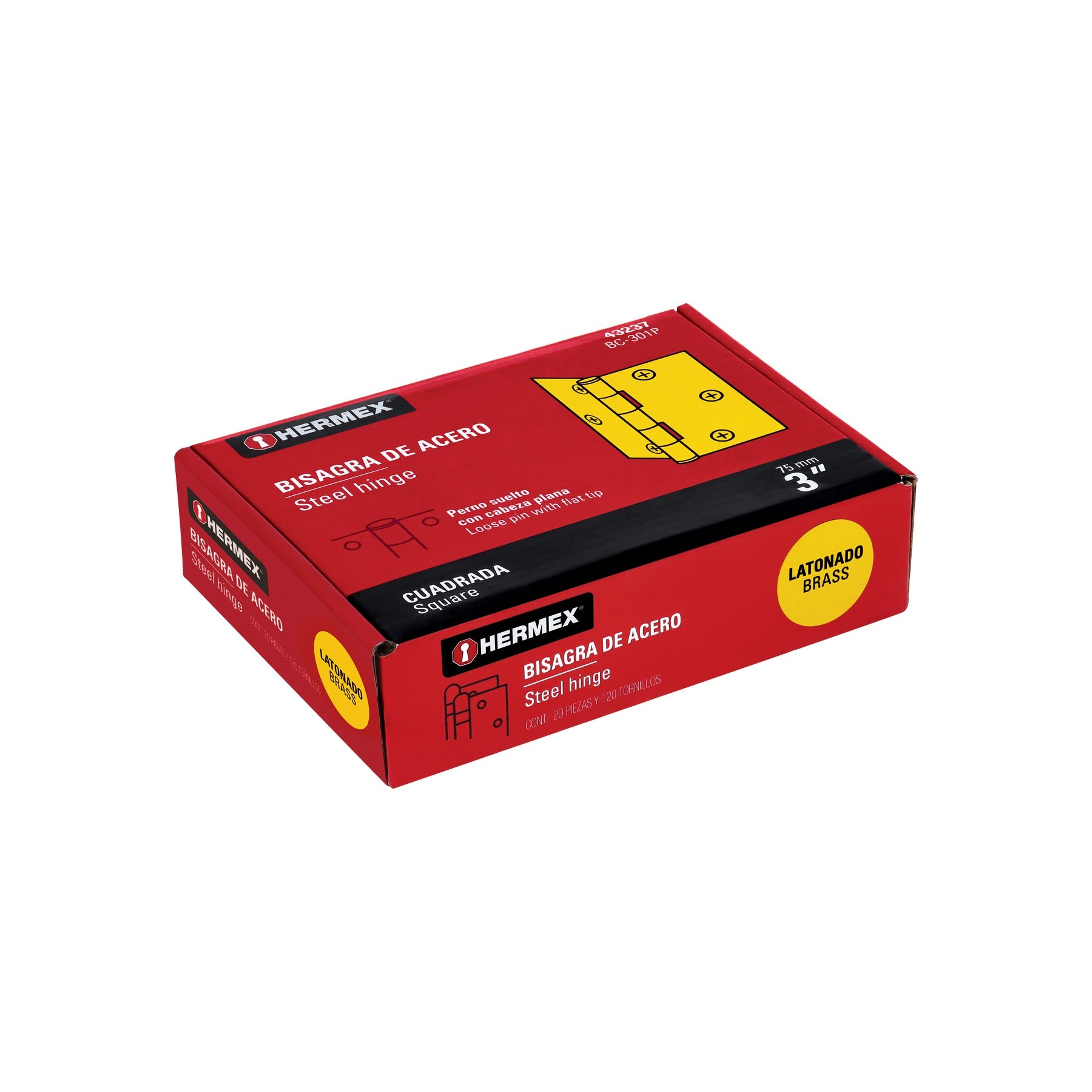 Bisagra cuadrada 3", latonado, cabeza plana, HERMEX - 43237