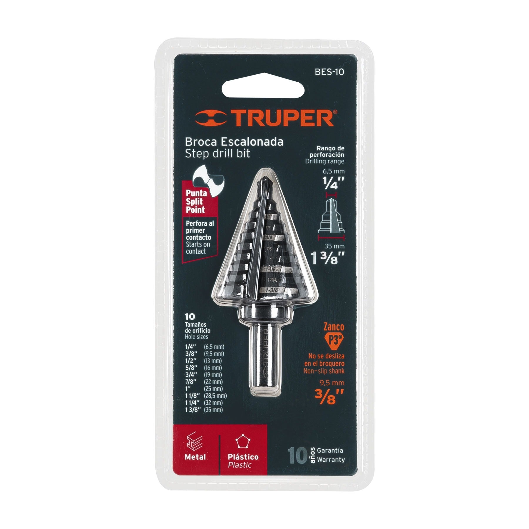Broca escalonada óxido negro 10escalones 1/4 a 1-3/8",Truper 12126