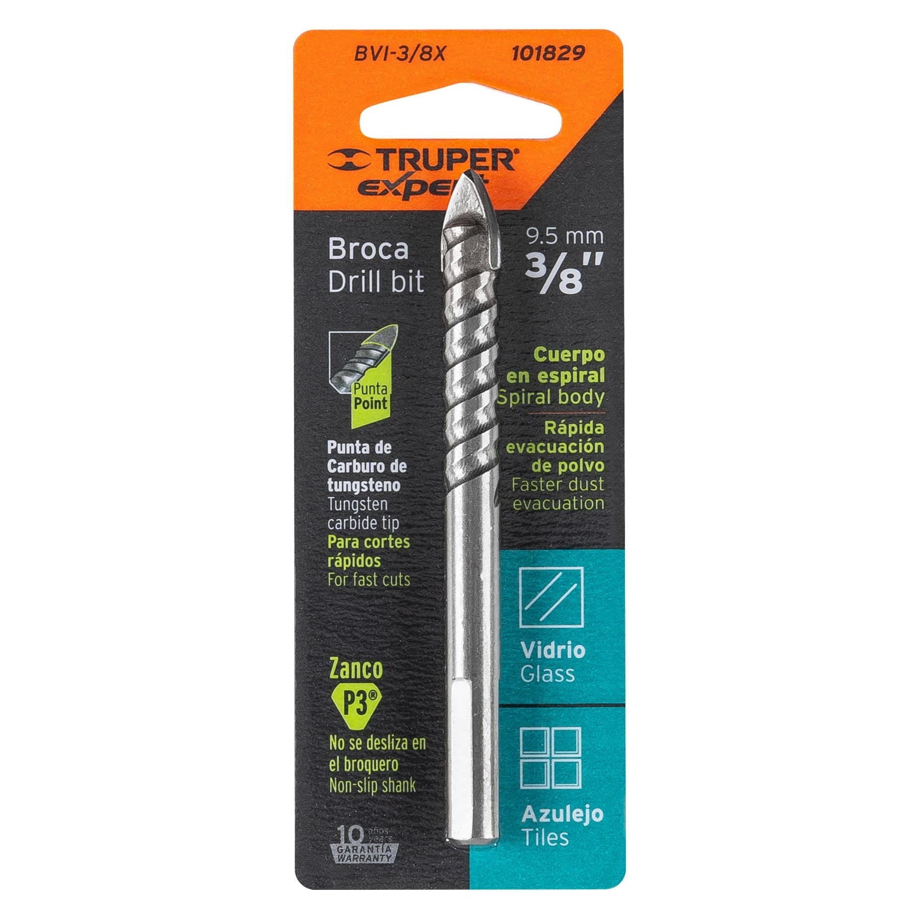Broca para vidrio y azulejo 3/8", TRUPER 101829