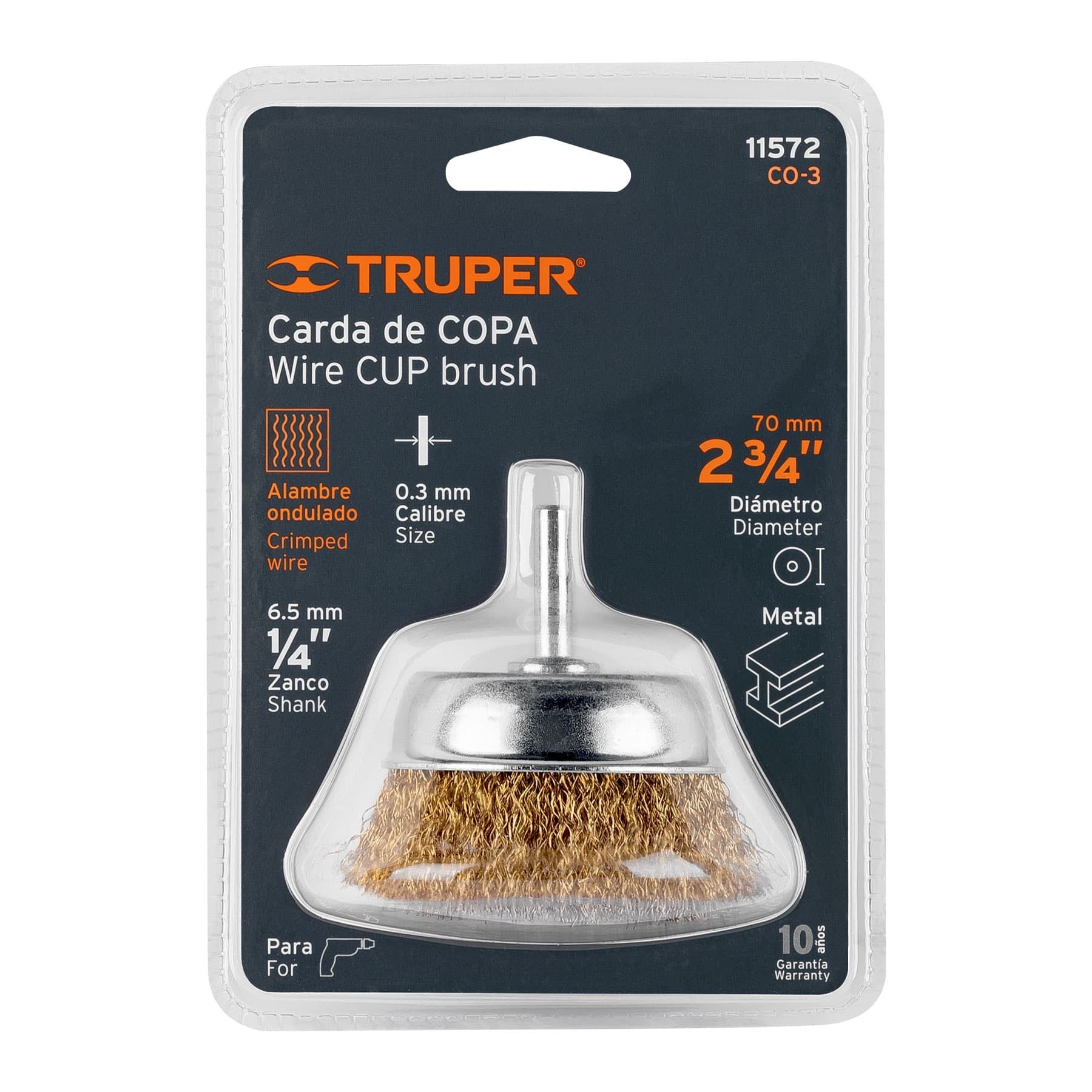 Carda de copa 2-3/4" alambre grueso para taladro, TRUPER 11572