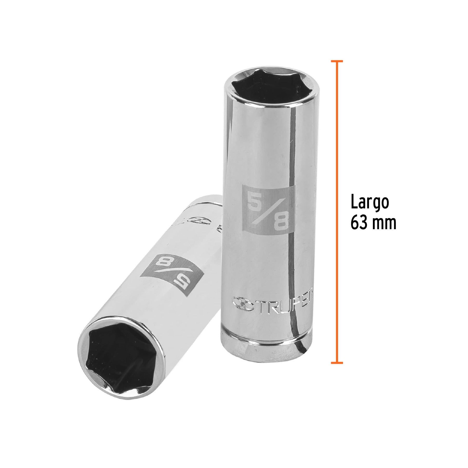 Dado largo para bujía de 5/8", 6 puntas, cuadro de 1/2" Truper 13365