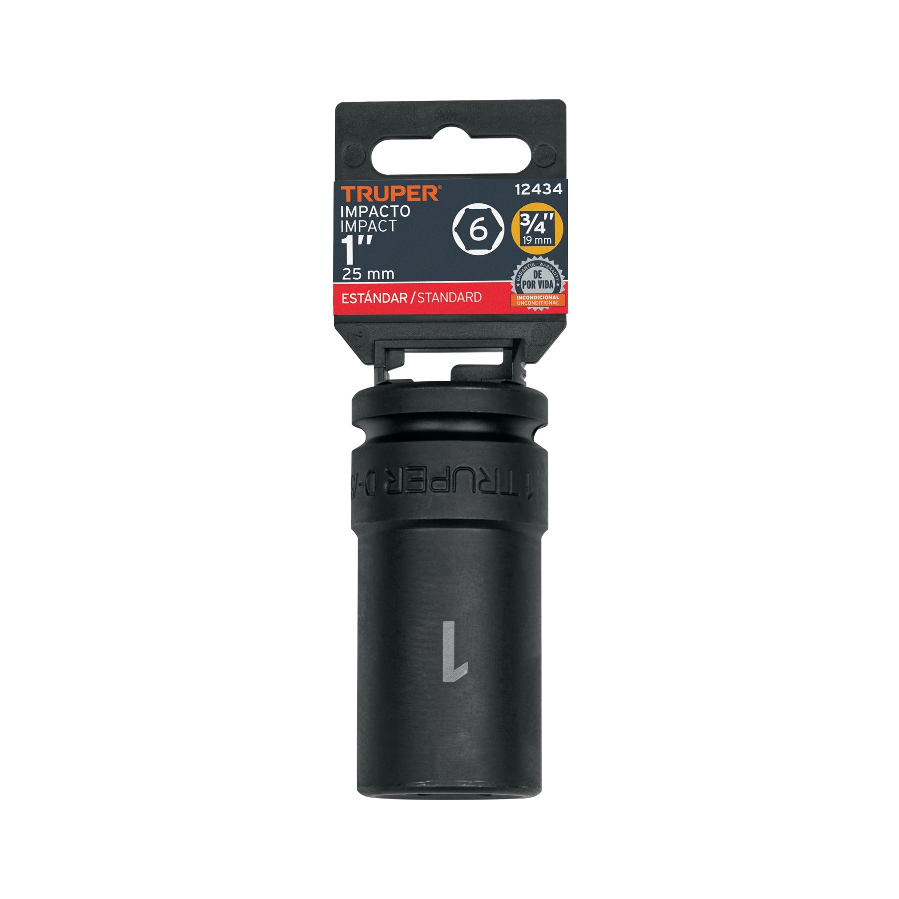 Dado largo de impacto de 1 pulg, 6 puntas, cuadro 3/4", TRUPER 12434