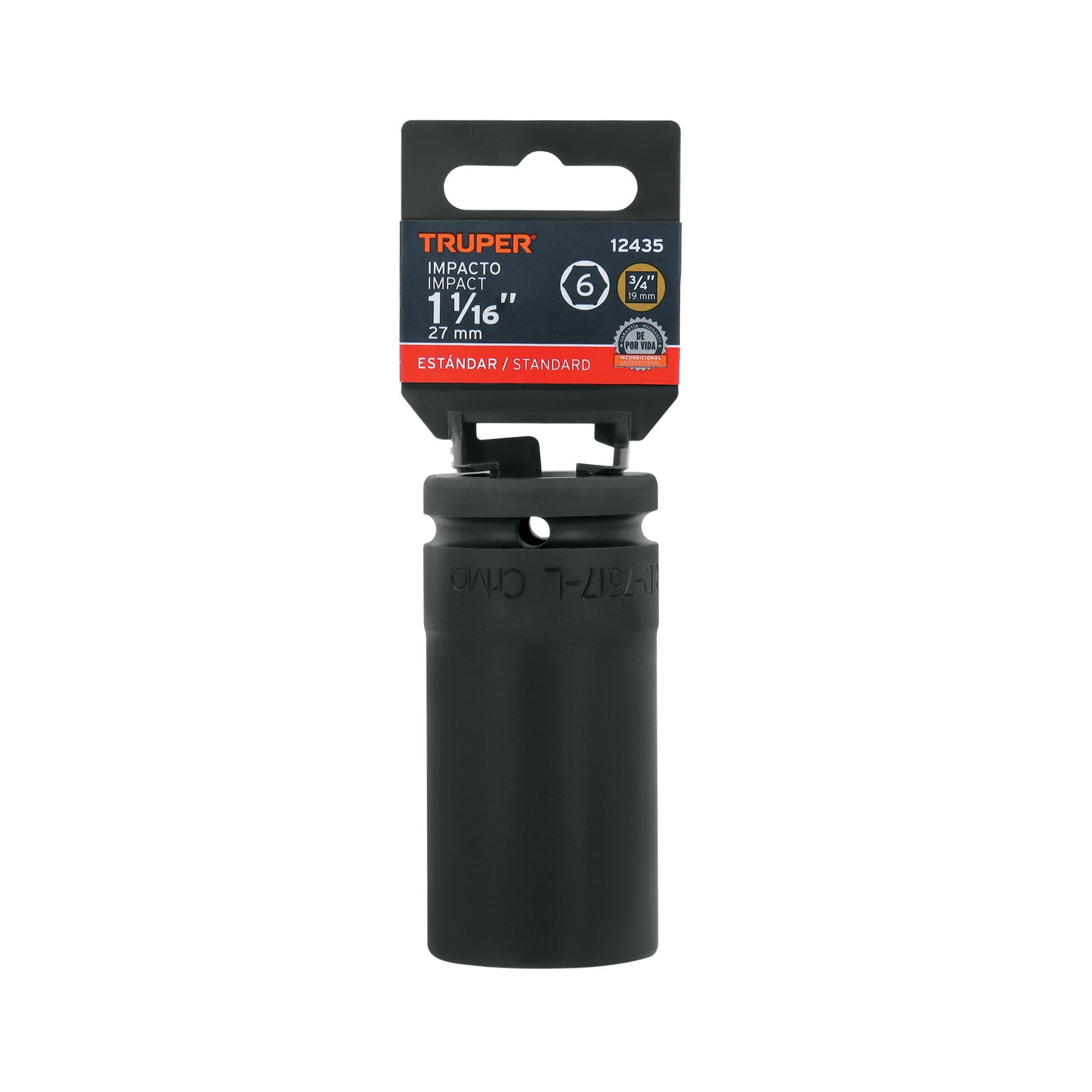 Dado largo de impacto de 1-1/16", 6 puntas, cuadro 3/4" Truper 12435