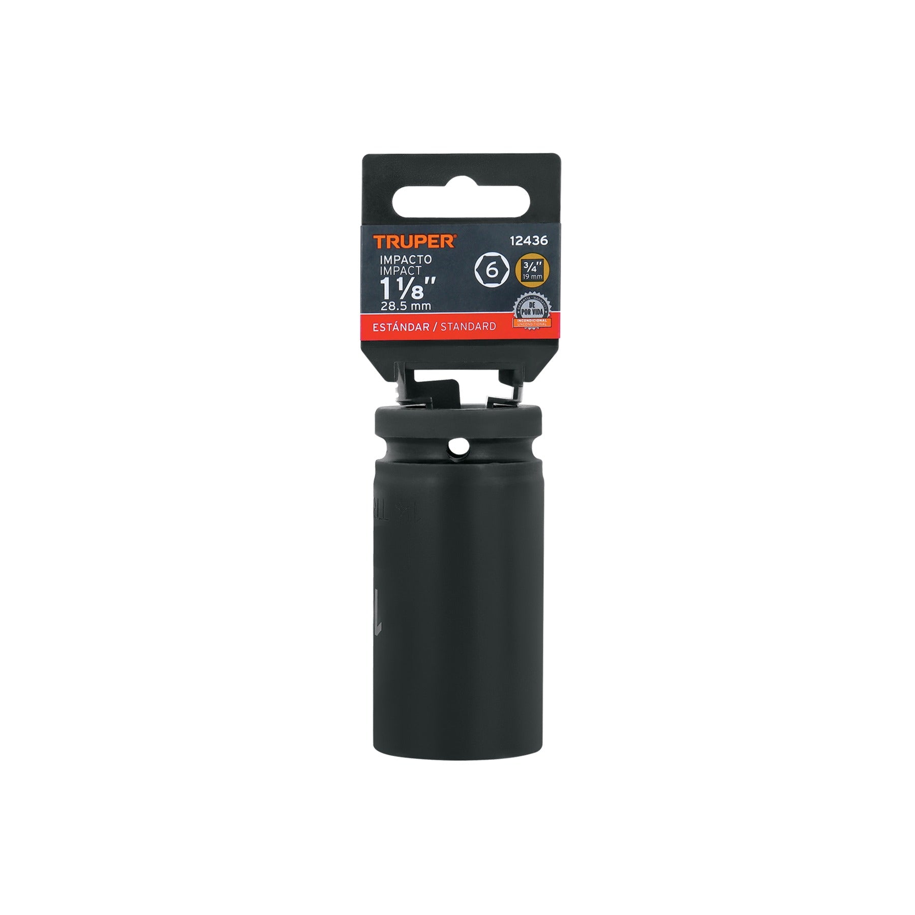 Dado largo de impacto de 1-1/8", 6 puntas, cuadro 3/4" TRUPER 12436