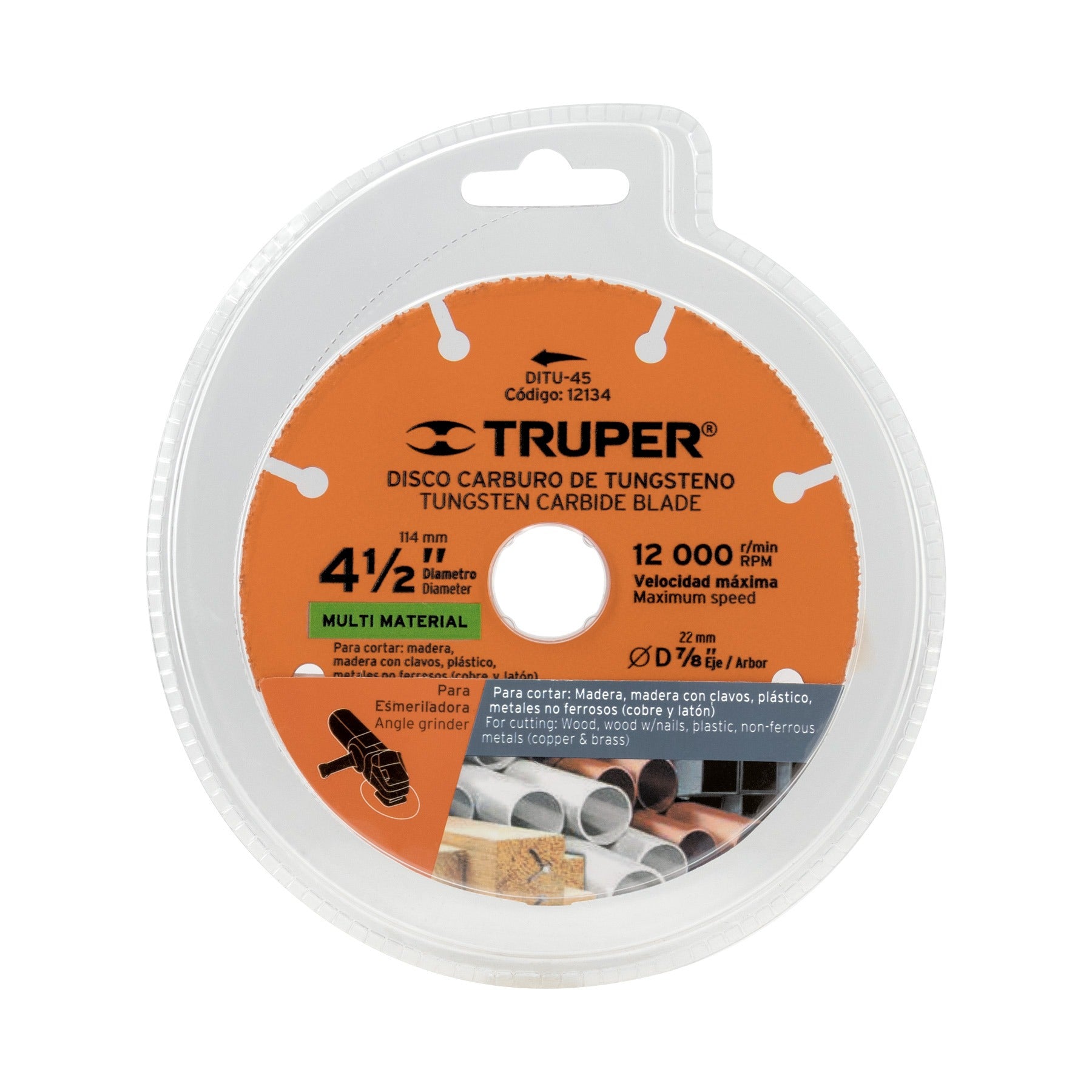 Disco 4-1/2" multimaterial de carburo de tungsteno, TRUPER - 12134