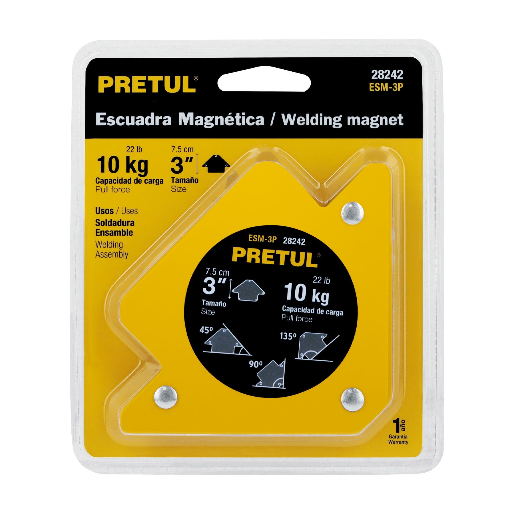 Escuadra magnética para soldar de 3", carga 10 kg, PRETUL 28242
