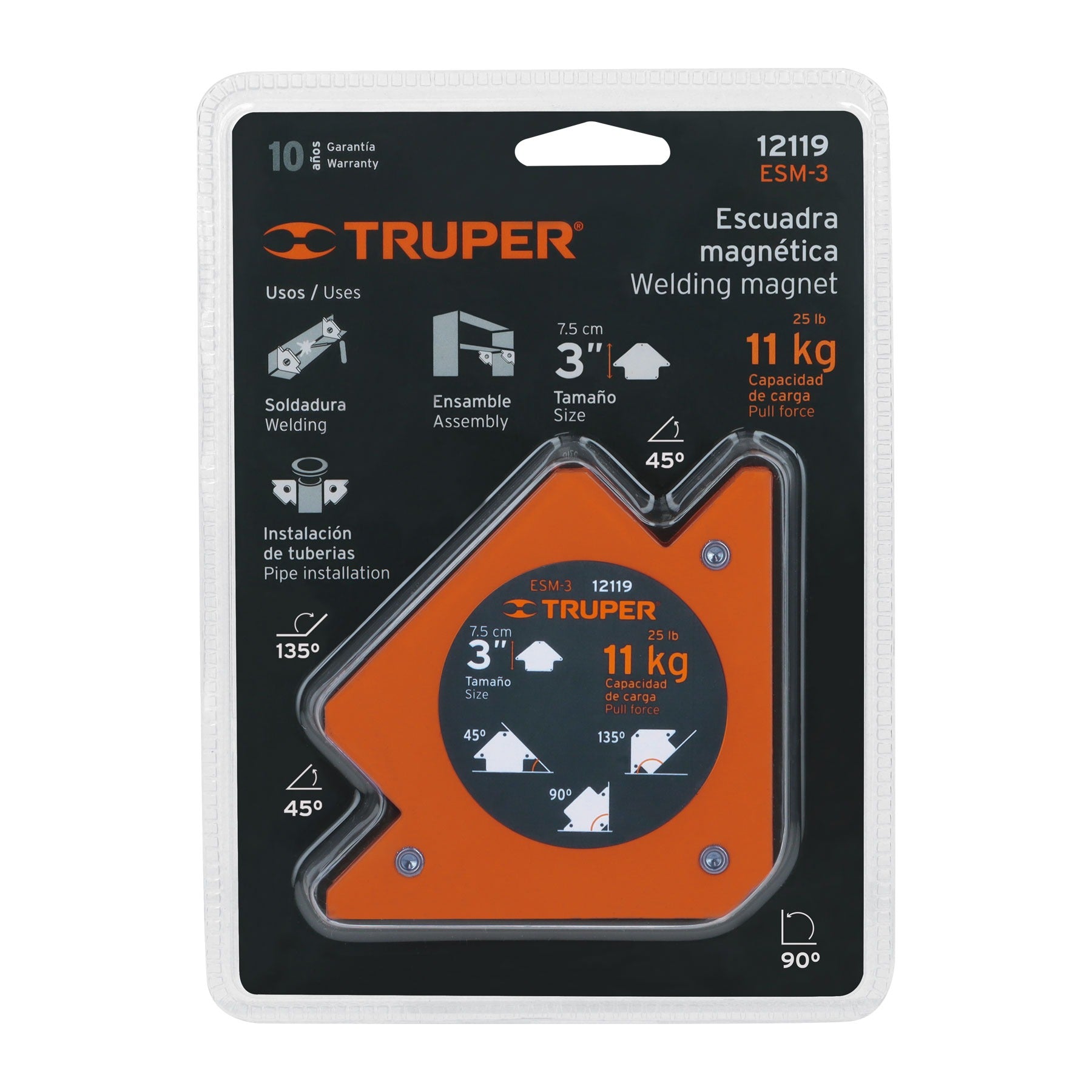 Escuadra magnética para soldar de 3", carga 11 kg, TRUPER 12119
