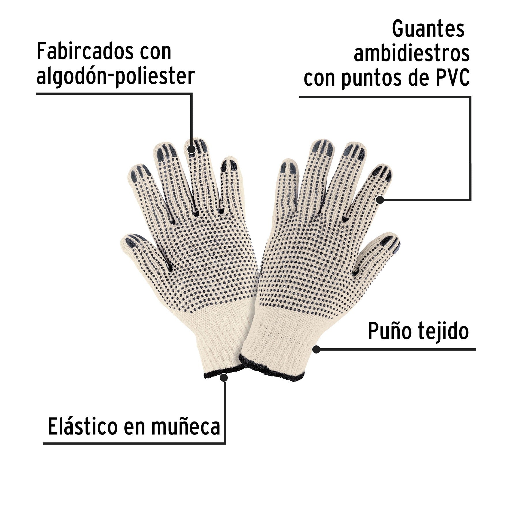 Guantes de algodón con puntos de PVC en palma y dorso, PRETUL 21830