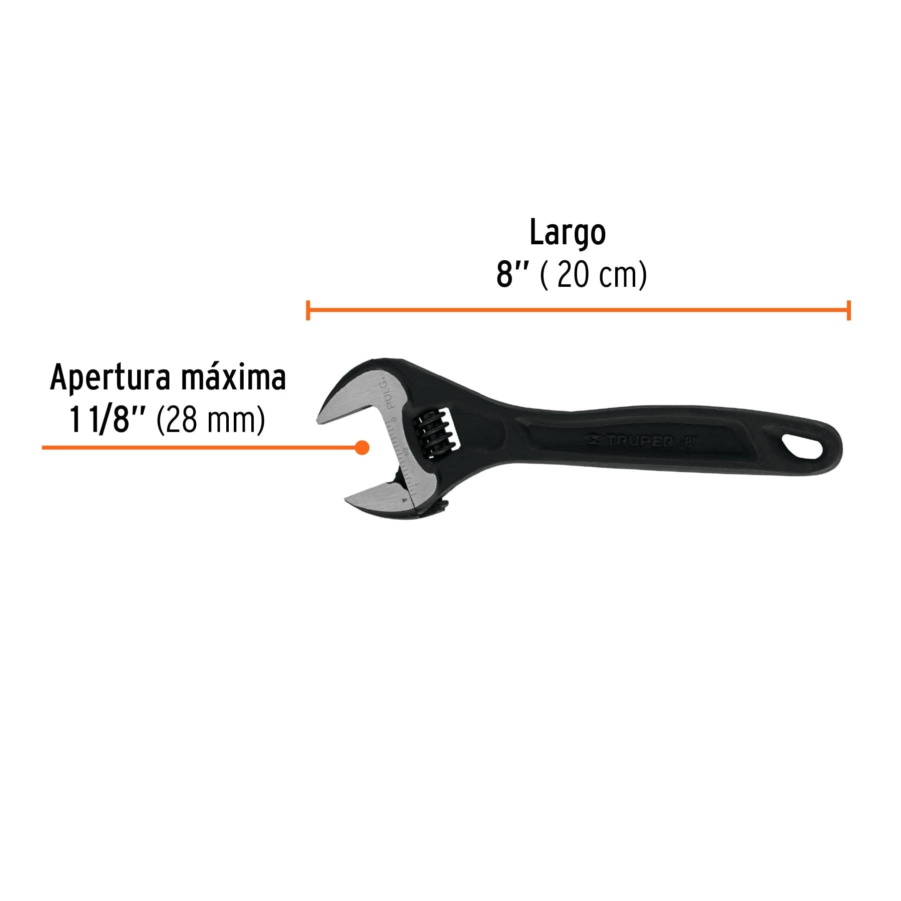 Llave ajustable (perico) 8" profesional pavonada, Truper - 15501