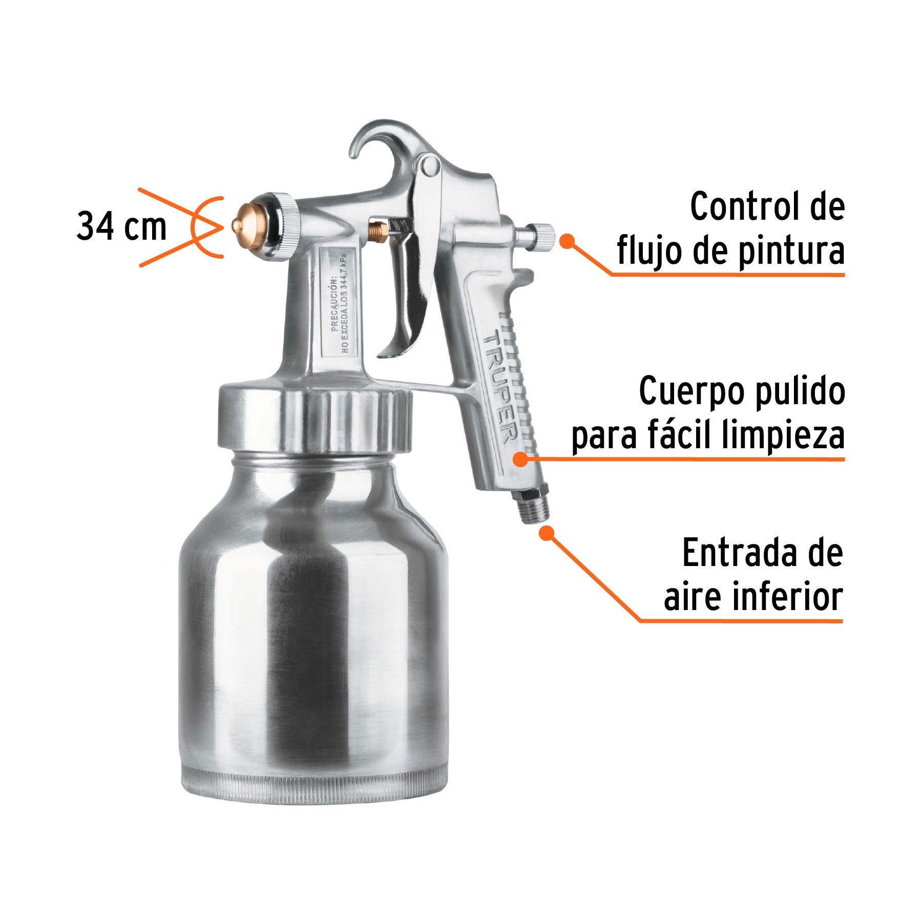 Pistola p/pintar baja presión, 1.5 mm, pulida, Truper - 14037