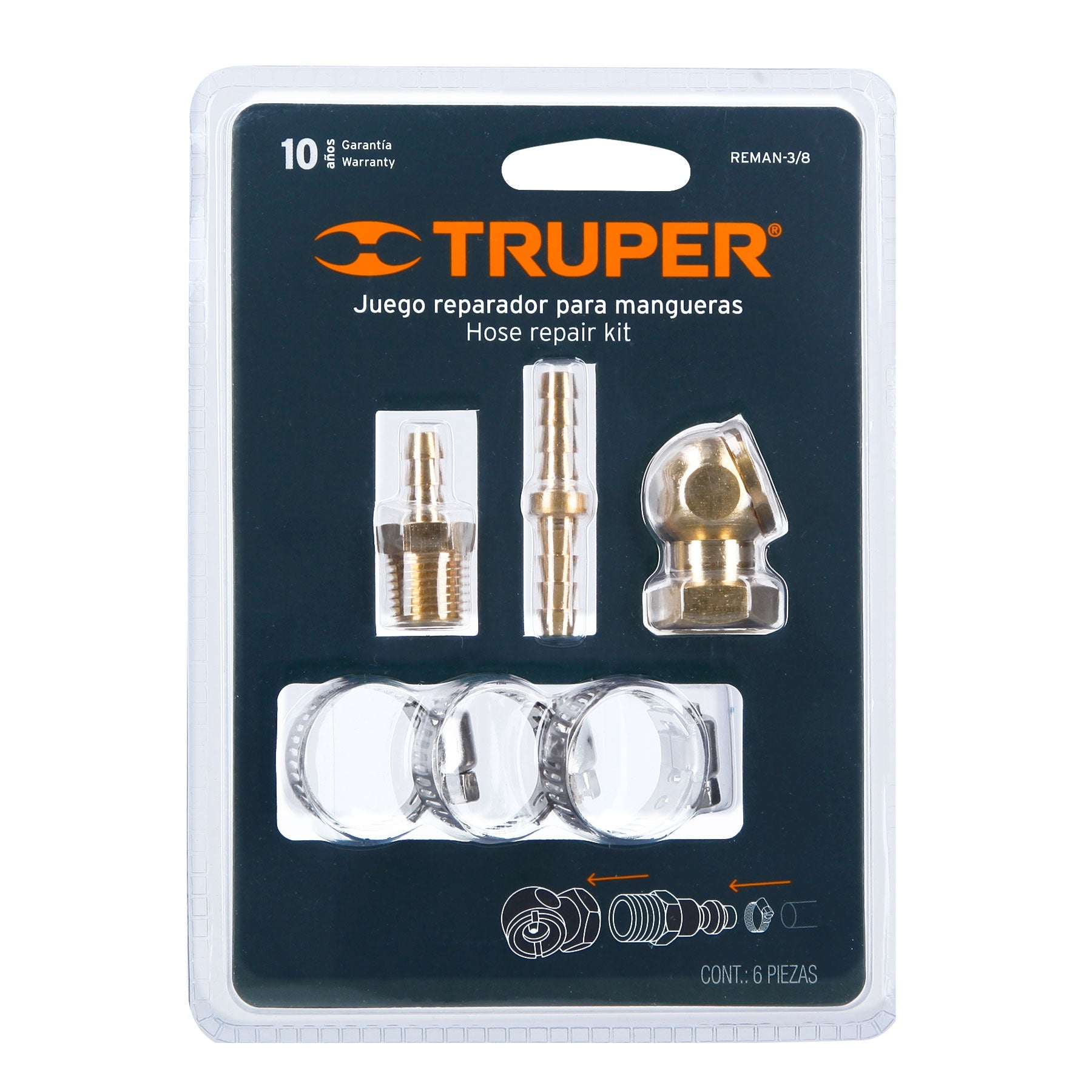 Juego de 6 piezas para reparar mangueras de 3/8" NPT, TRUPER 19021