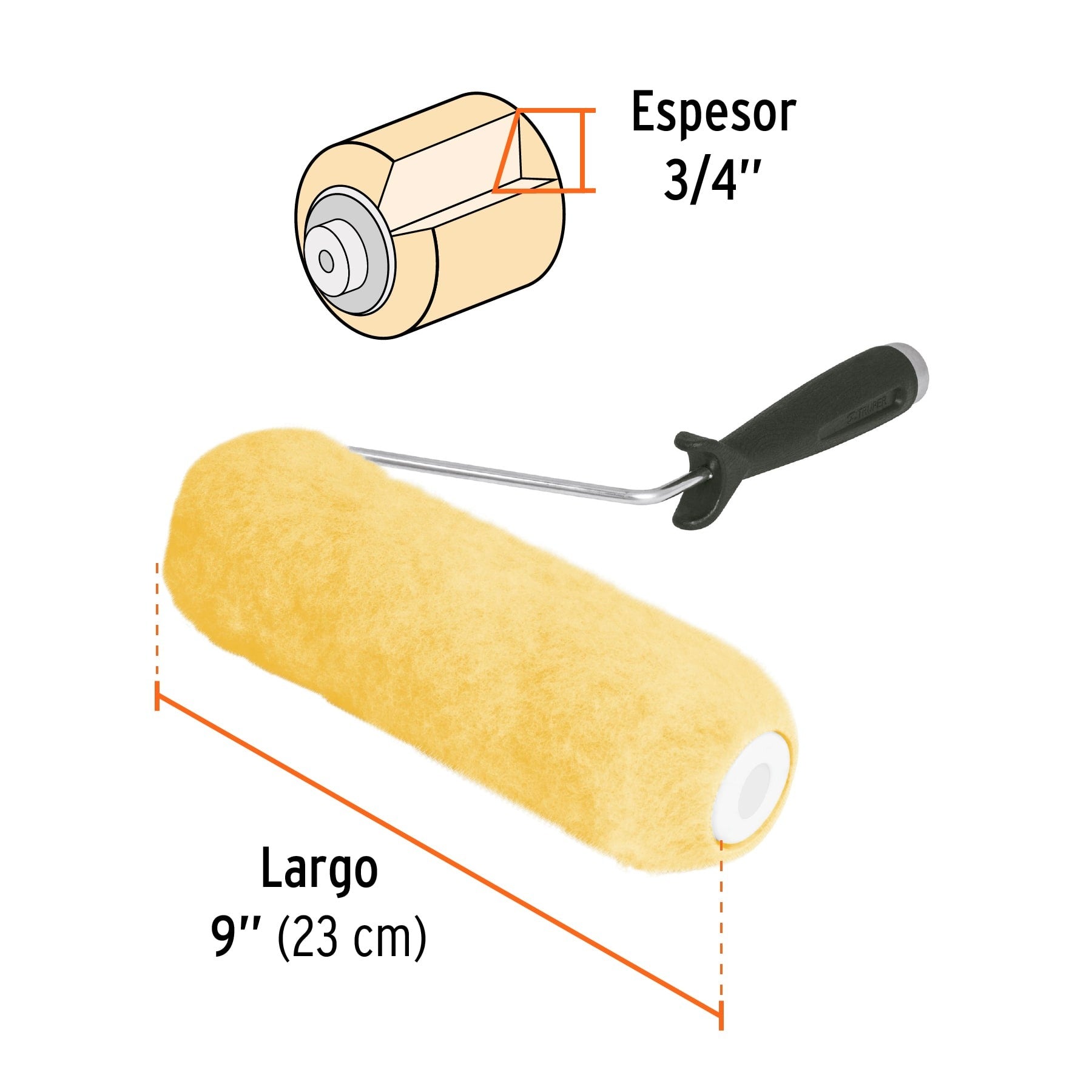 Rodillo para pintar 9 x 3/4" superficies rugosas, TRUPER 13877