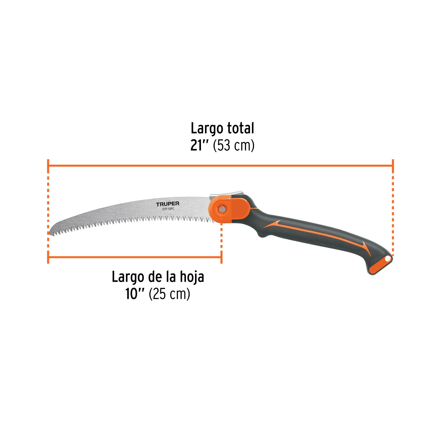 Serrucho plegable 10" hoja curva 5 DPP mango plástico,Truper - 100198