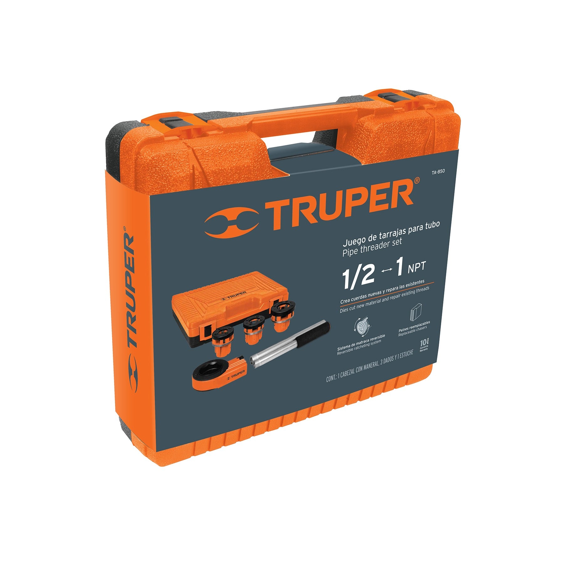Juego de 4 tarrajas para tubo de 1/2" a 1", TRUPER 13070