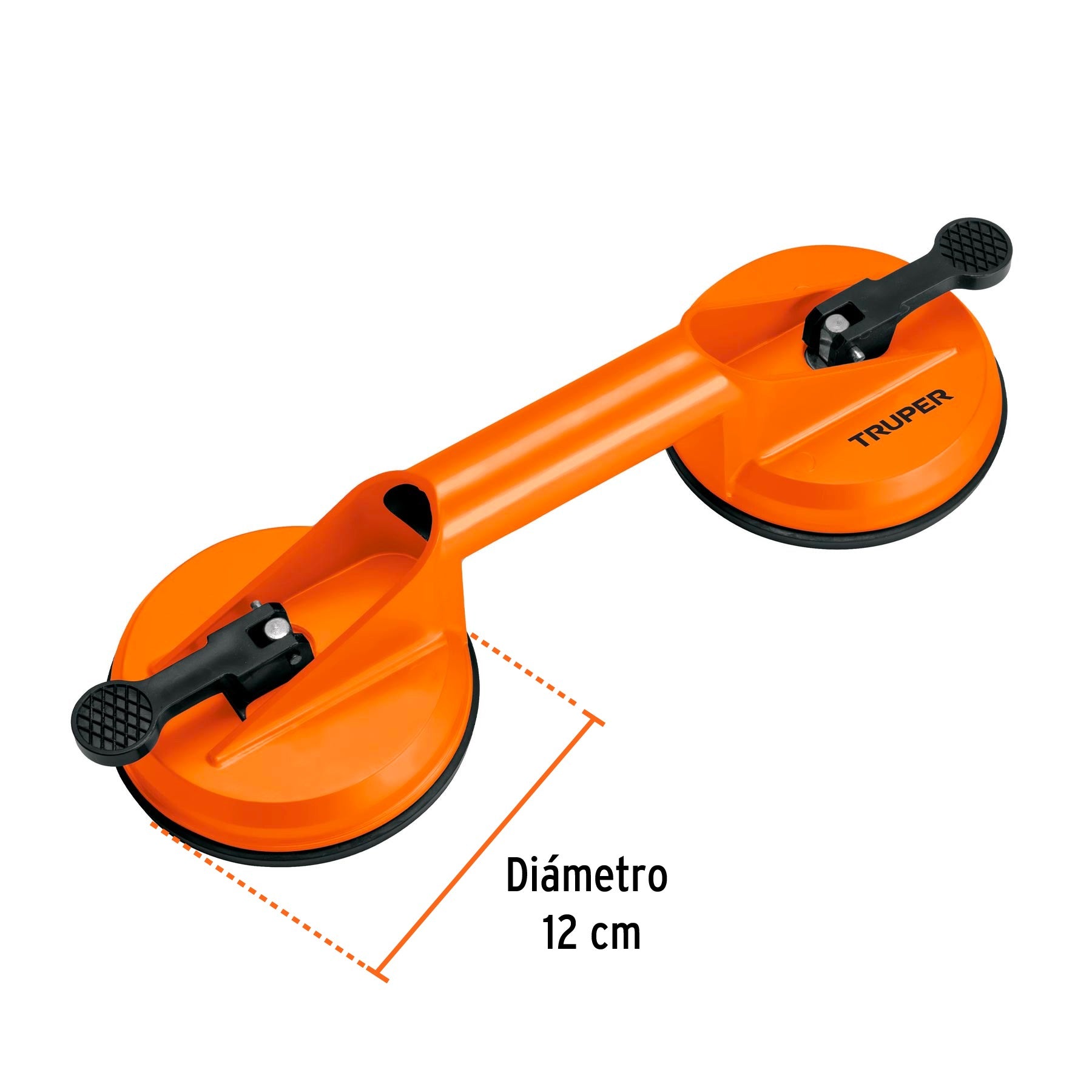 Ventosa de aluminio para vidrio, 2 copas de succión, Truper - 100761