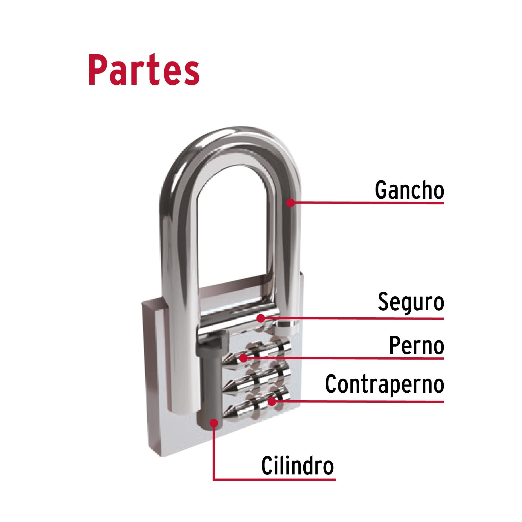 Candado de hierro 63 mm, gancho largo en caja, HERMEX - 43802