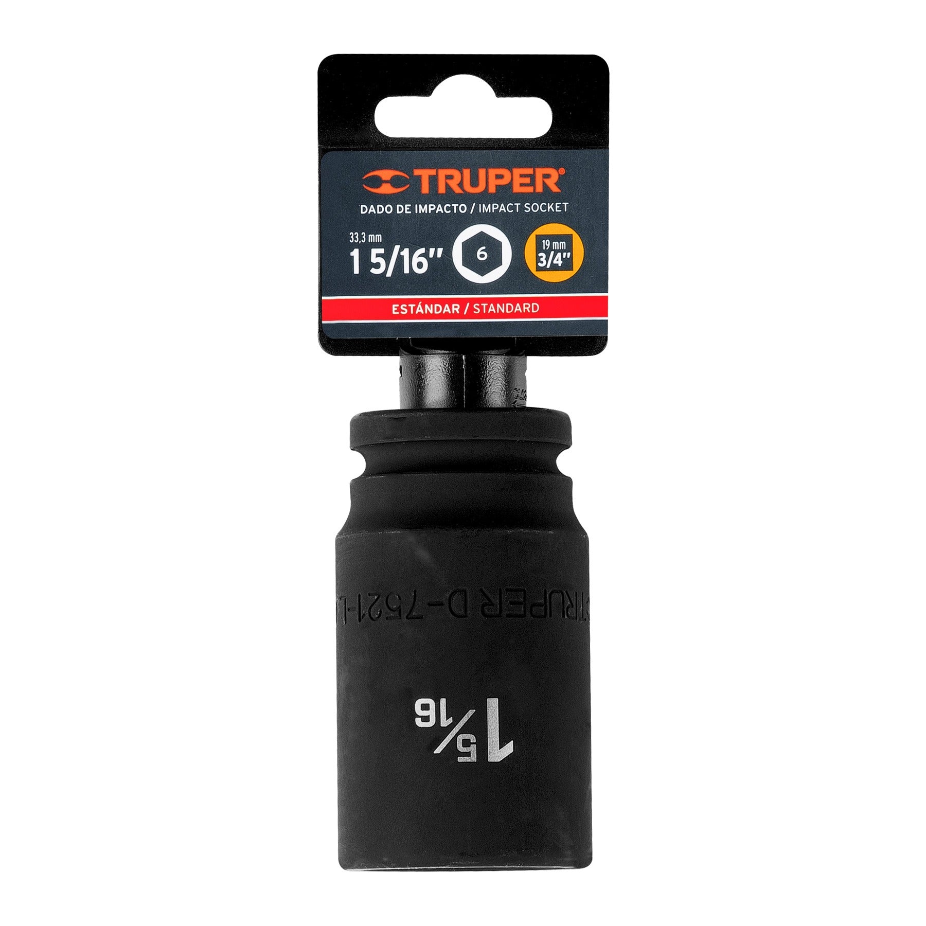 Dado largo de impacto de 1-5/16", 6 puntas, cuadro 3/4" TRUPER 12439