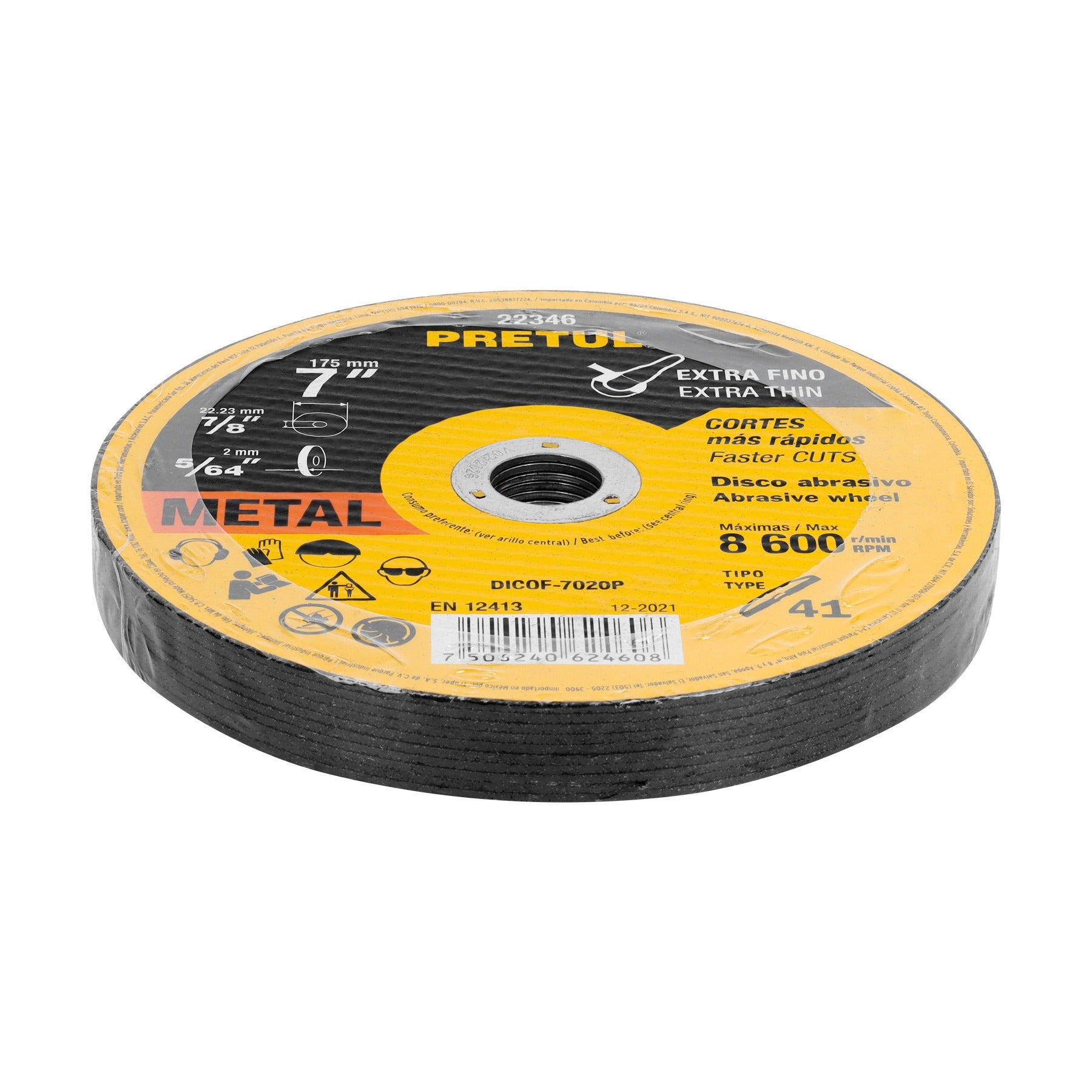 Pack de 10 und disco Tipo 41 de 7" x 2 mm corte fino de metal, Pretul - 22346/ 10 und