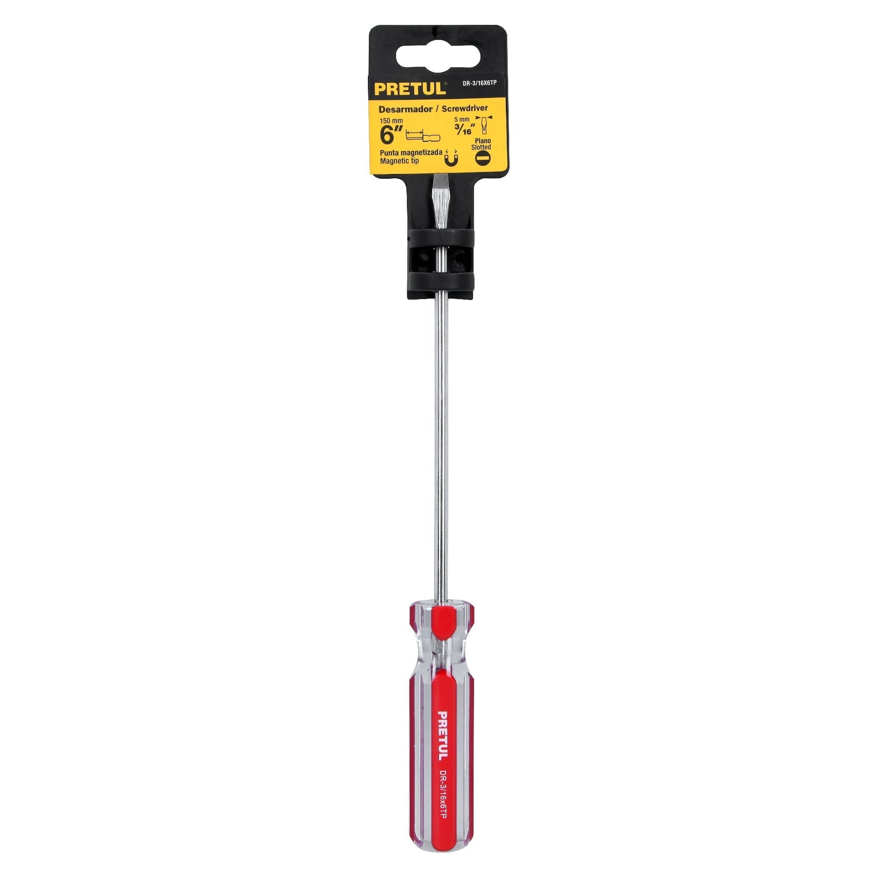 Desarmador plano 3/16 x 6" mango de PVC, PRETUL 21457